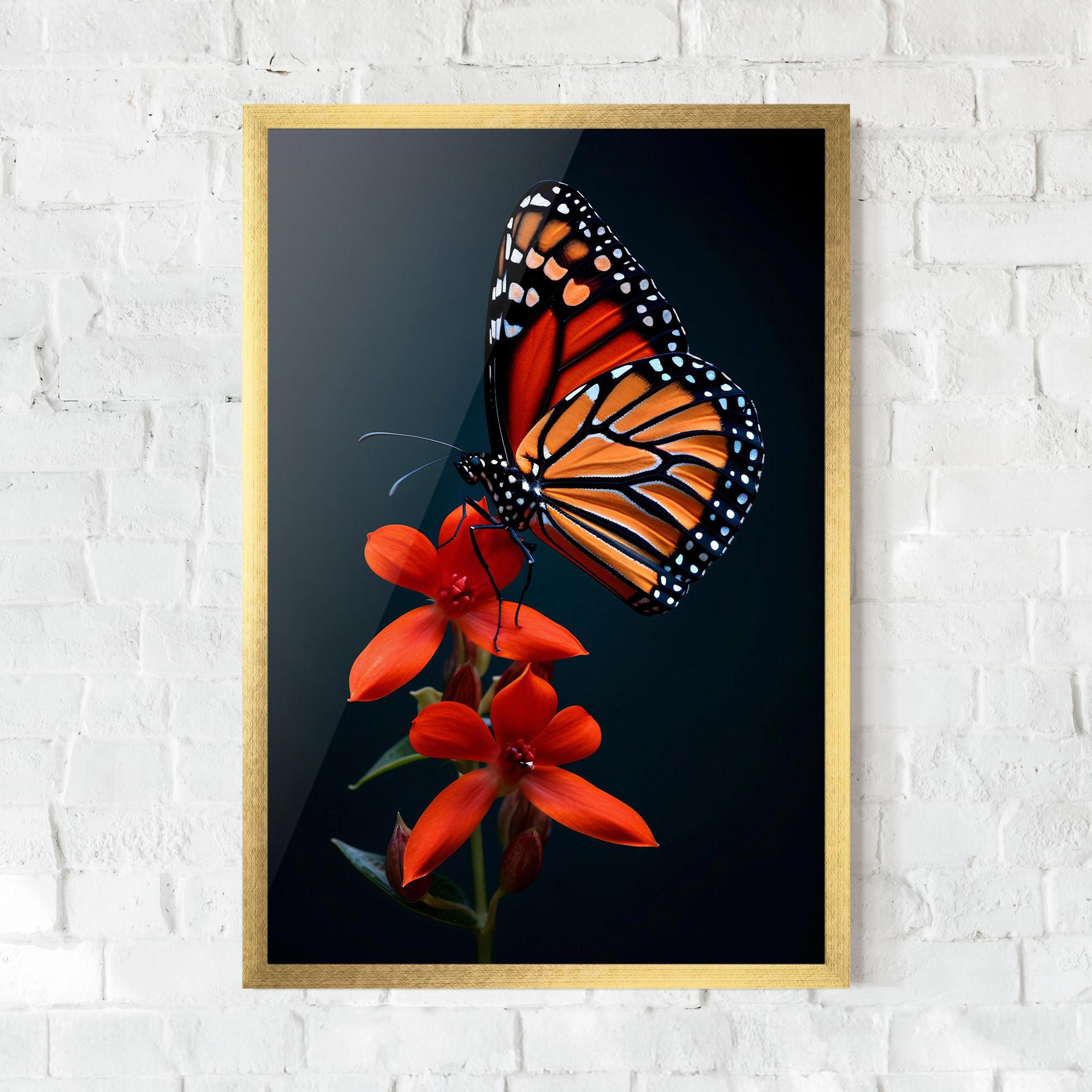 Poster Înrămat Red Flower Butterfly mockup 0