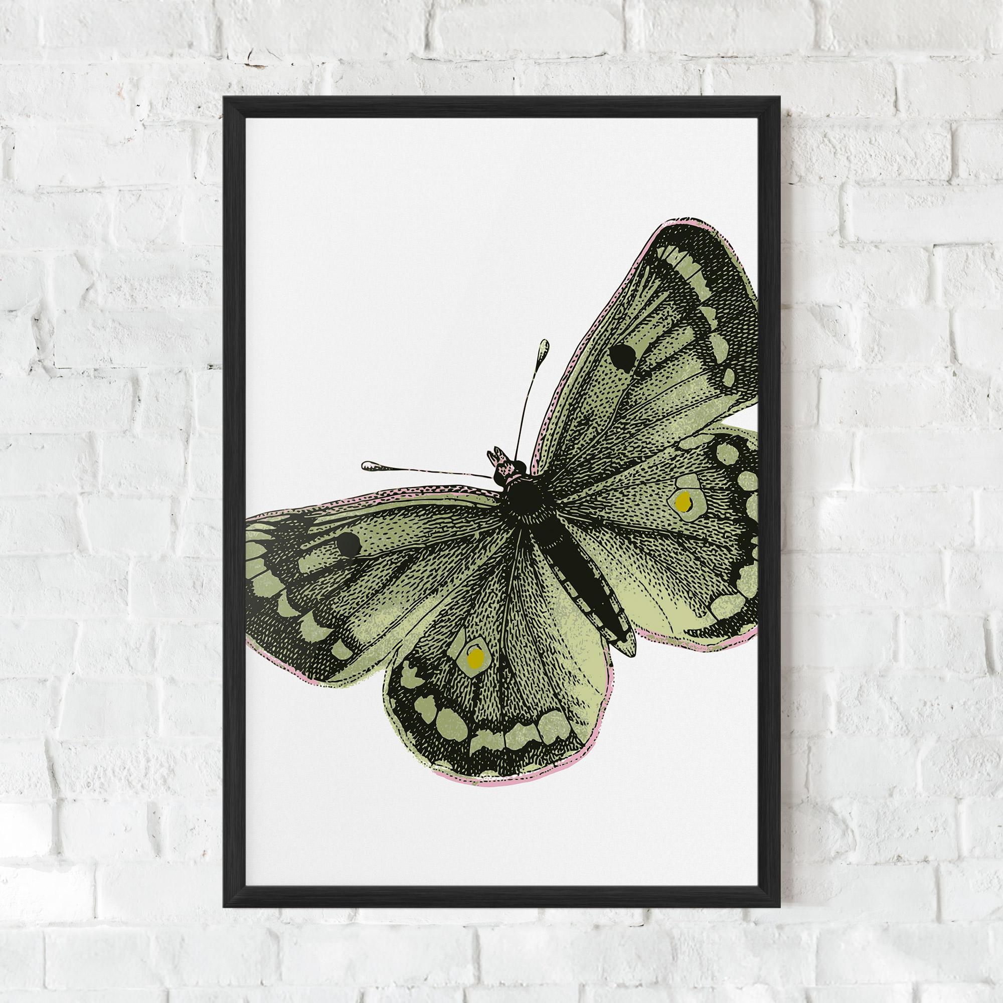 Poster Înrămat Grey Yellow Butterfly mockup 0