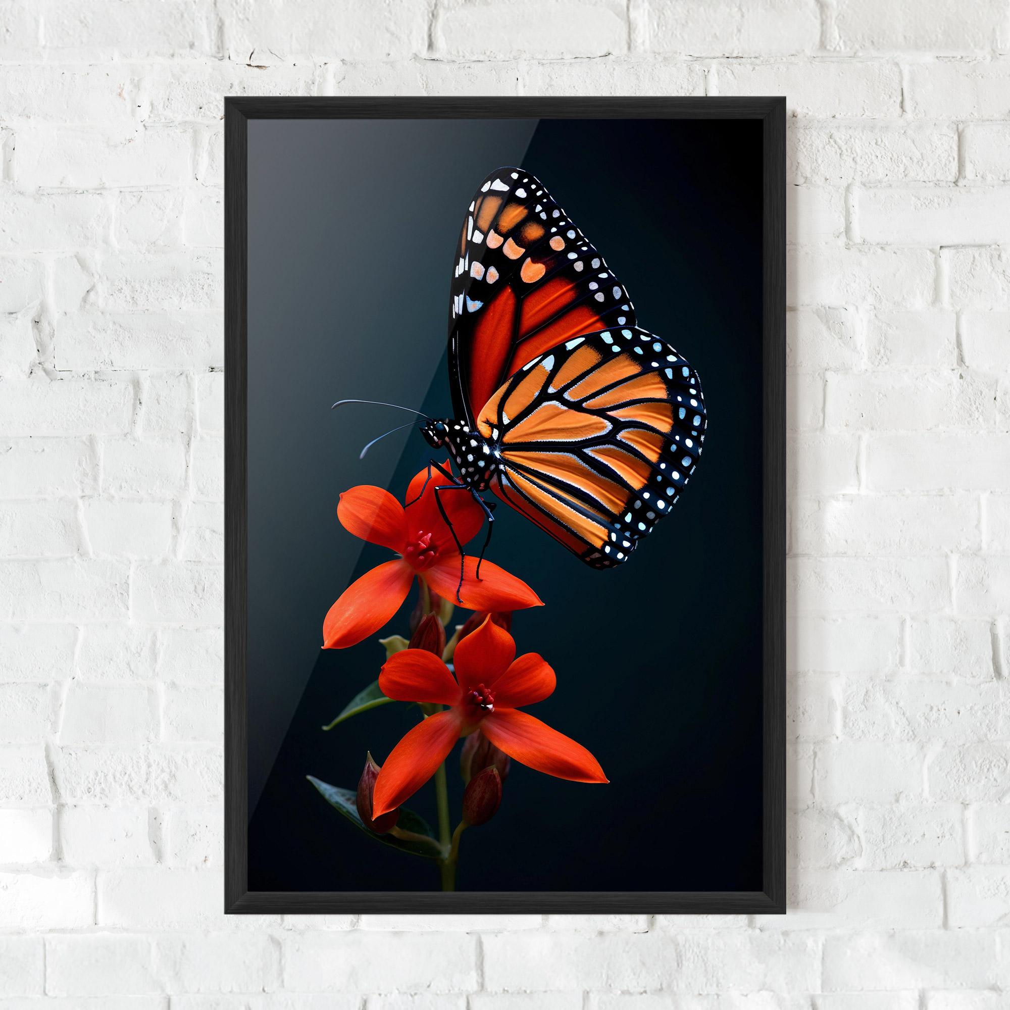 Poster Înrămat Red Flower Butterfly mockup 0