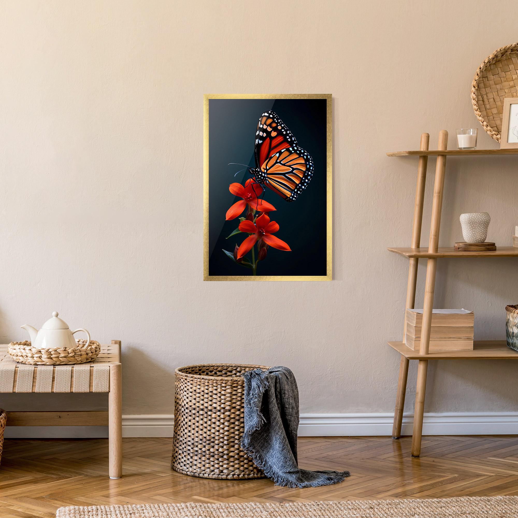 Poster Înrămat Red Flower Butterfly mockup 9