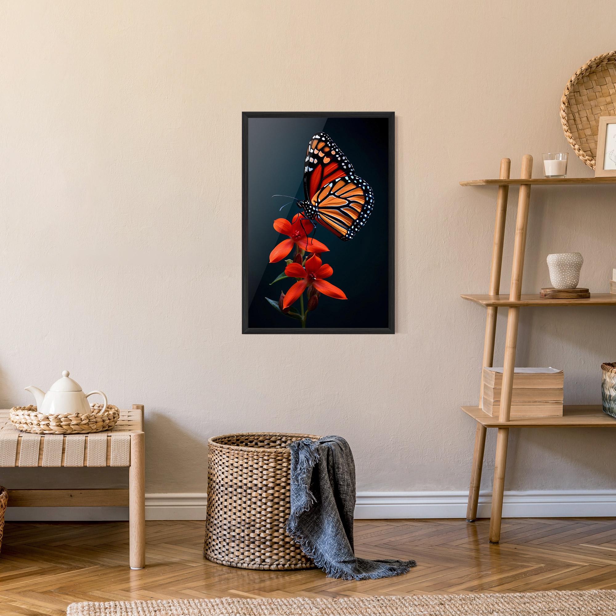 Poster Înrămat Red Flower Butterfly mockup 9