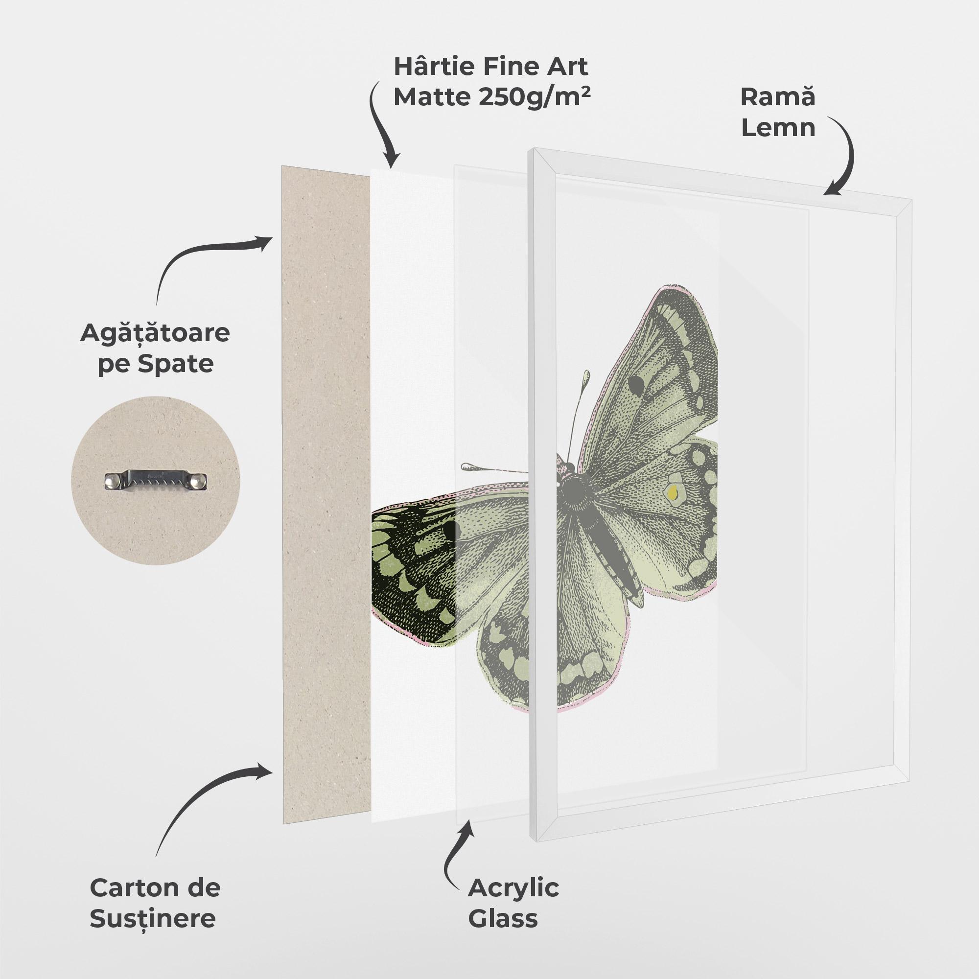 Poster Înrămat Grey Yellow Butterfly mockup 1