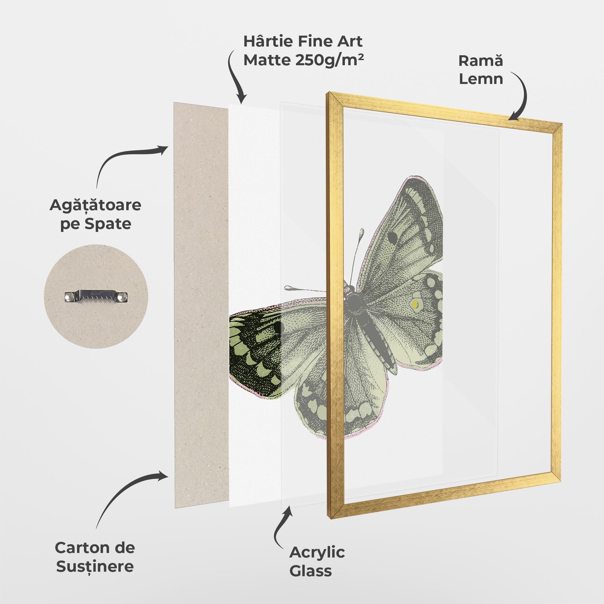 Poster Înrămat Grey Yellow Butterfly mockup 1