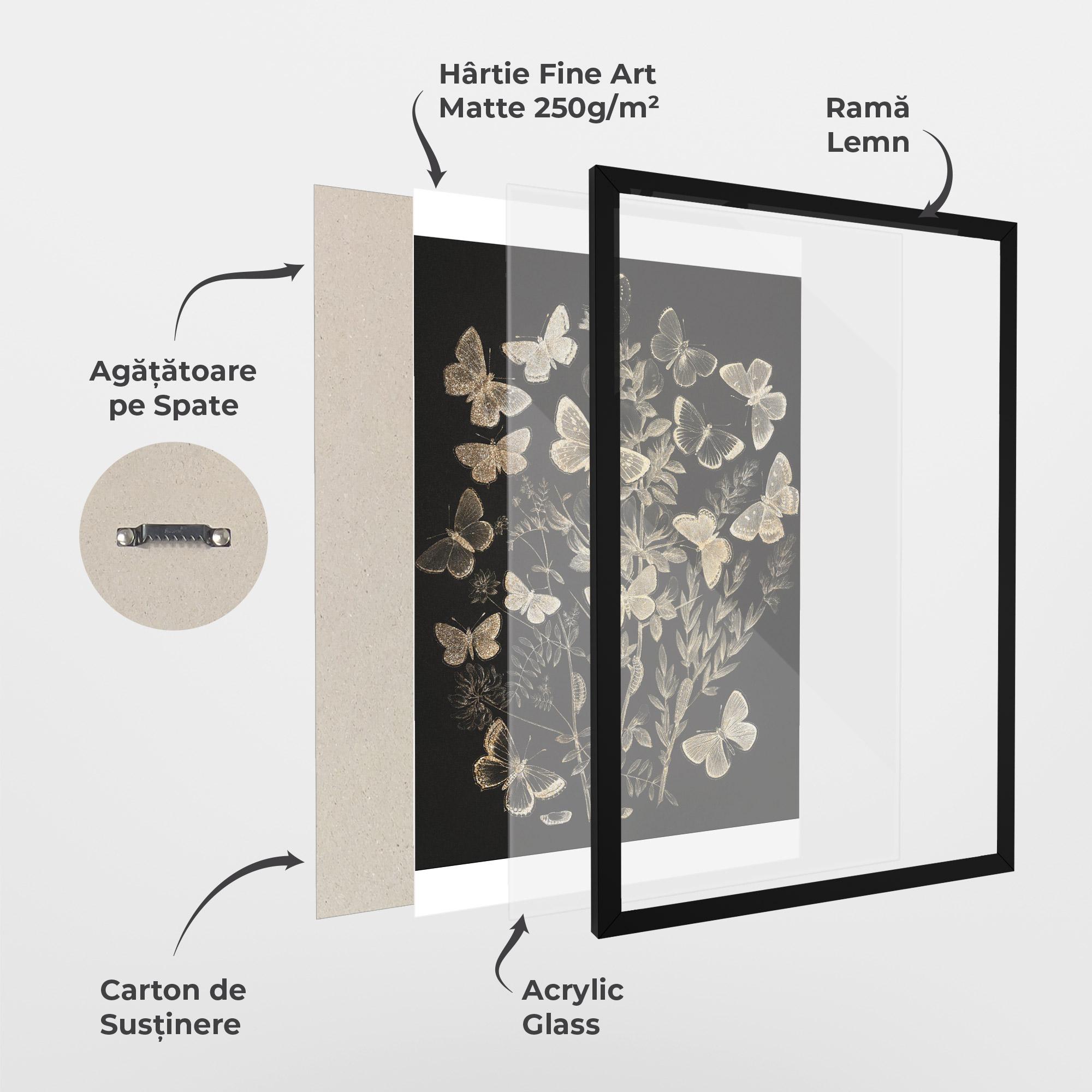 Poster Înrămat Grey Butterflies mockup 1