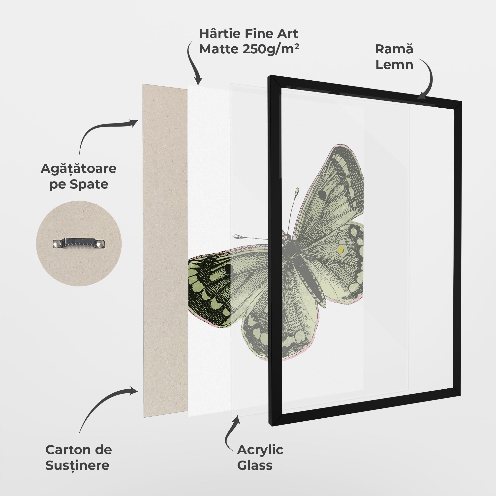 Poster Înrămat Grey Yellow Butterfly mockup 1