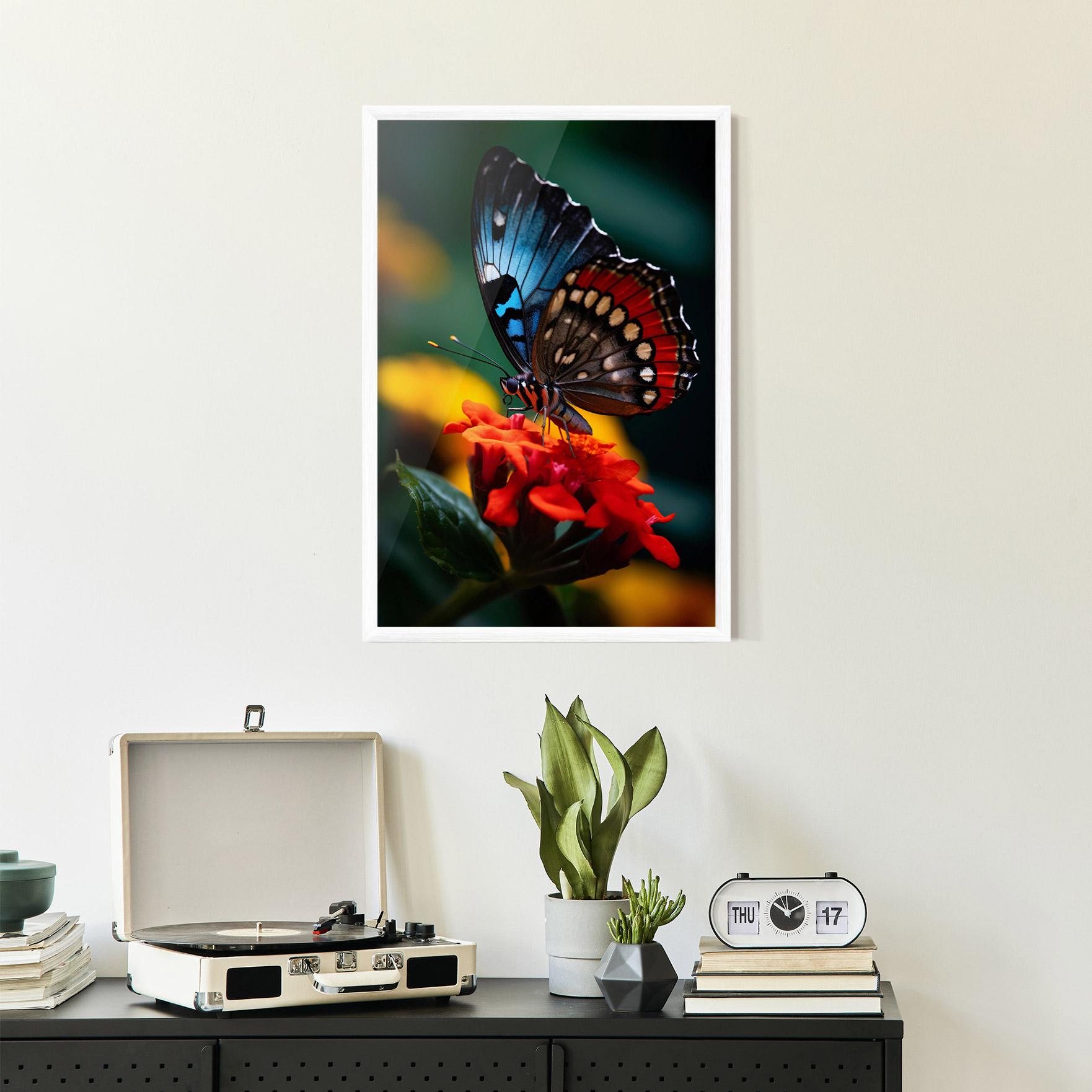 Poster Înrămat Blue Red Butterfly mockup 2