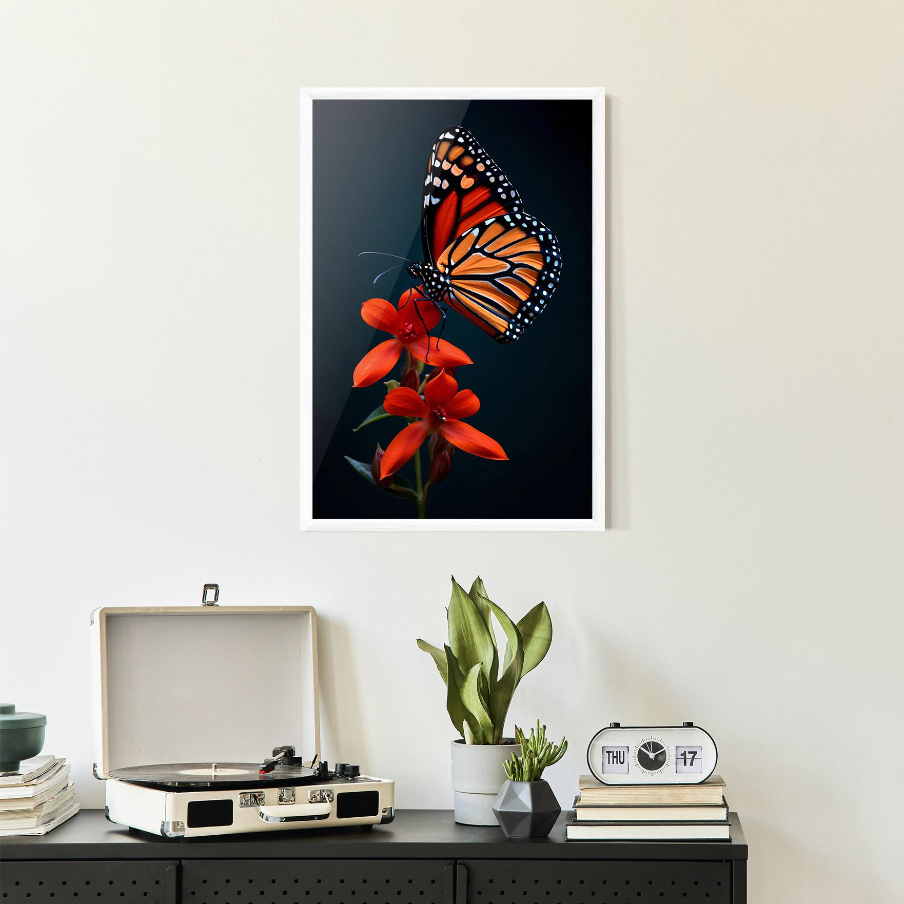 Poster Înrămat Red Flower Butterfly mockup 2