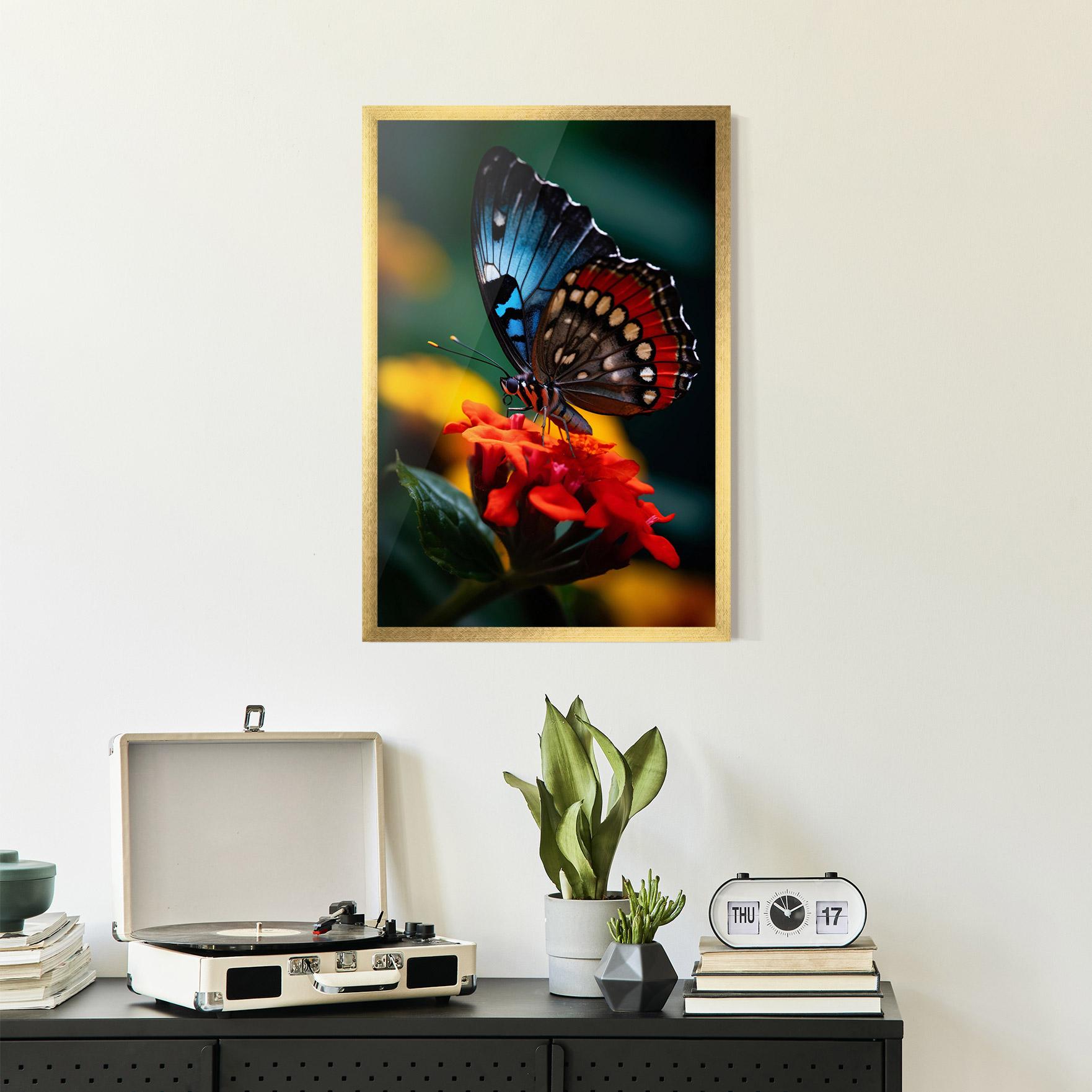 Poster Înrămat Blue Red Butterfly mockup 2