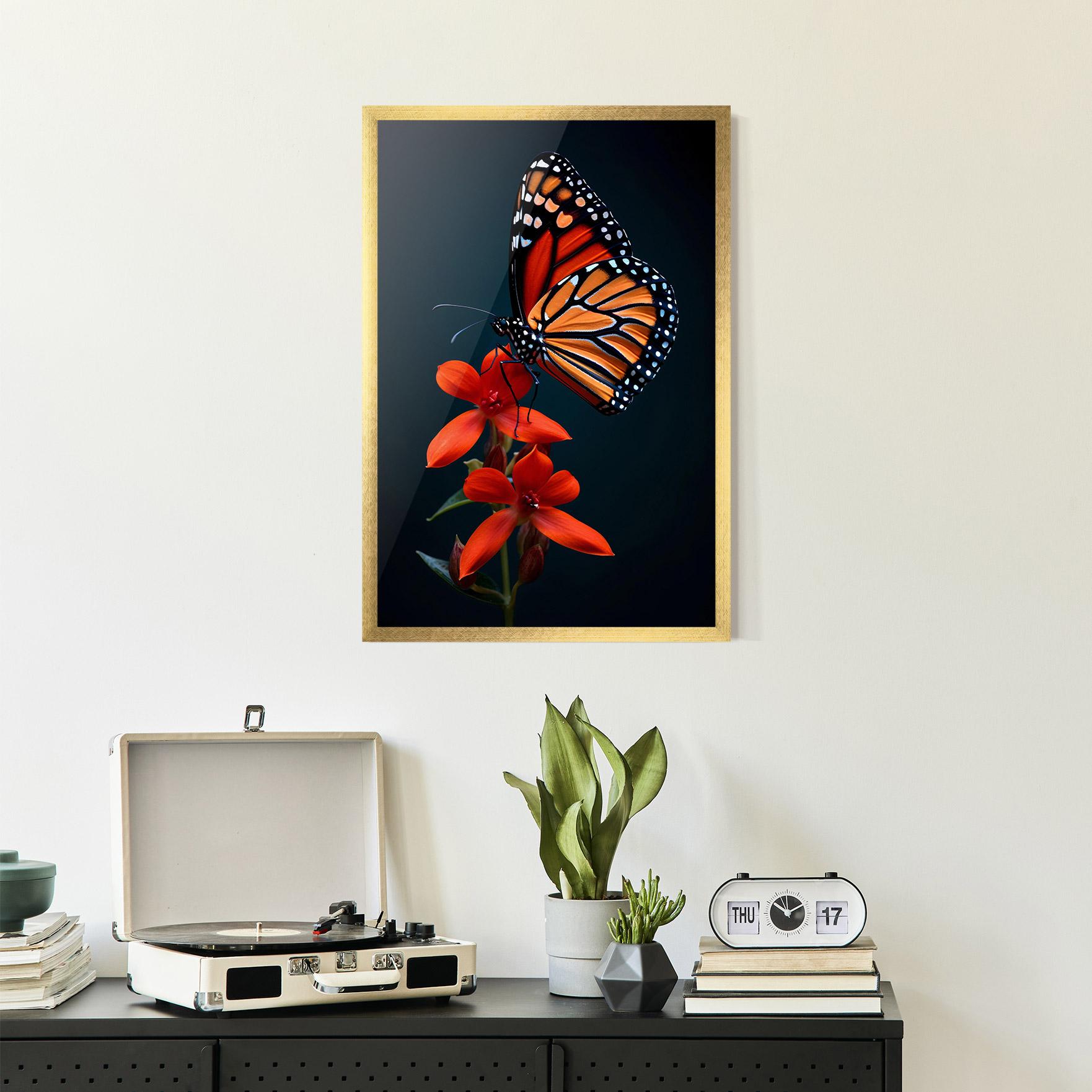 Poster Înrămat Red Flower Butterfly mockup 2