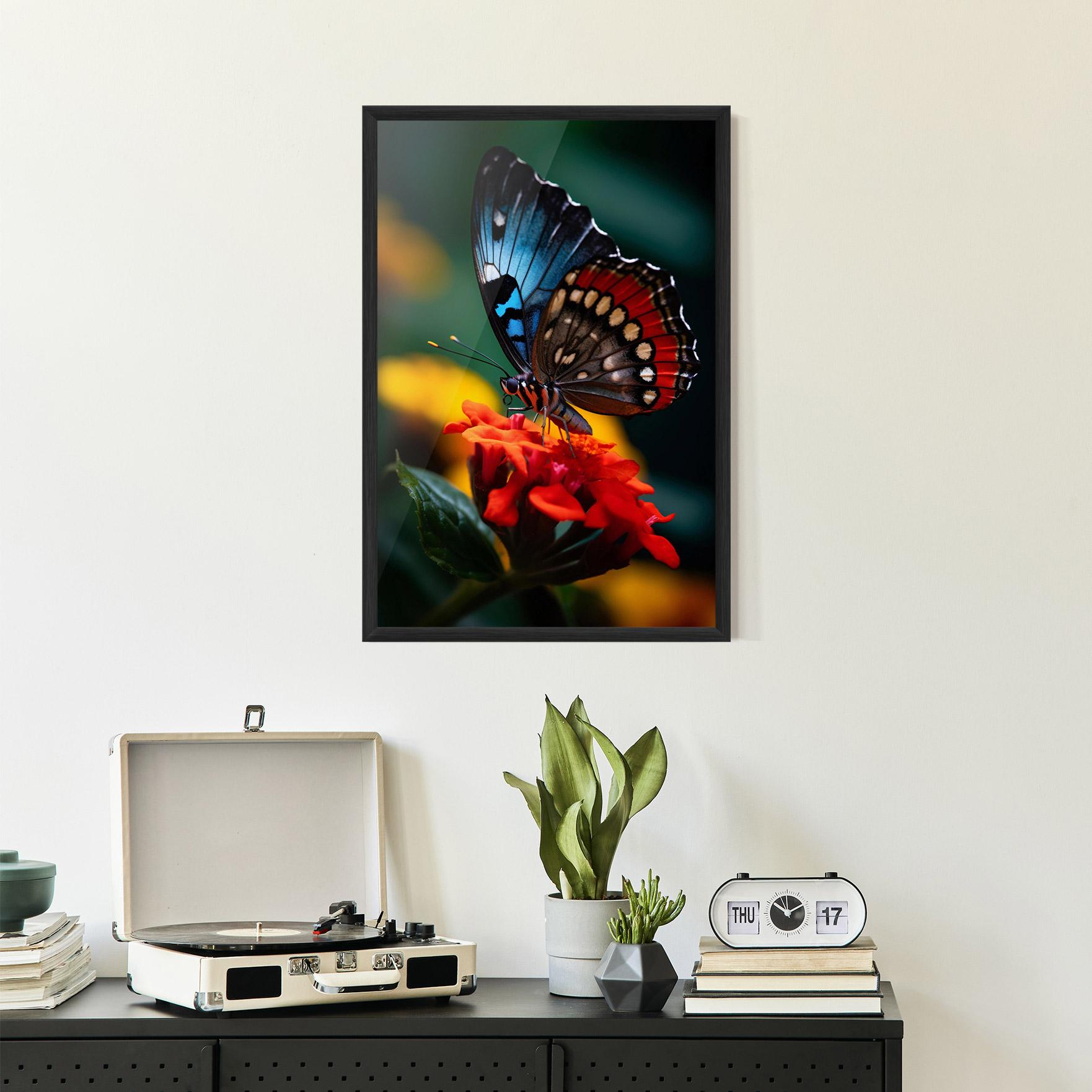 Poster Înrămat Blue Red Butterfly mockup 2