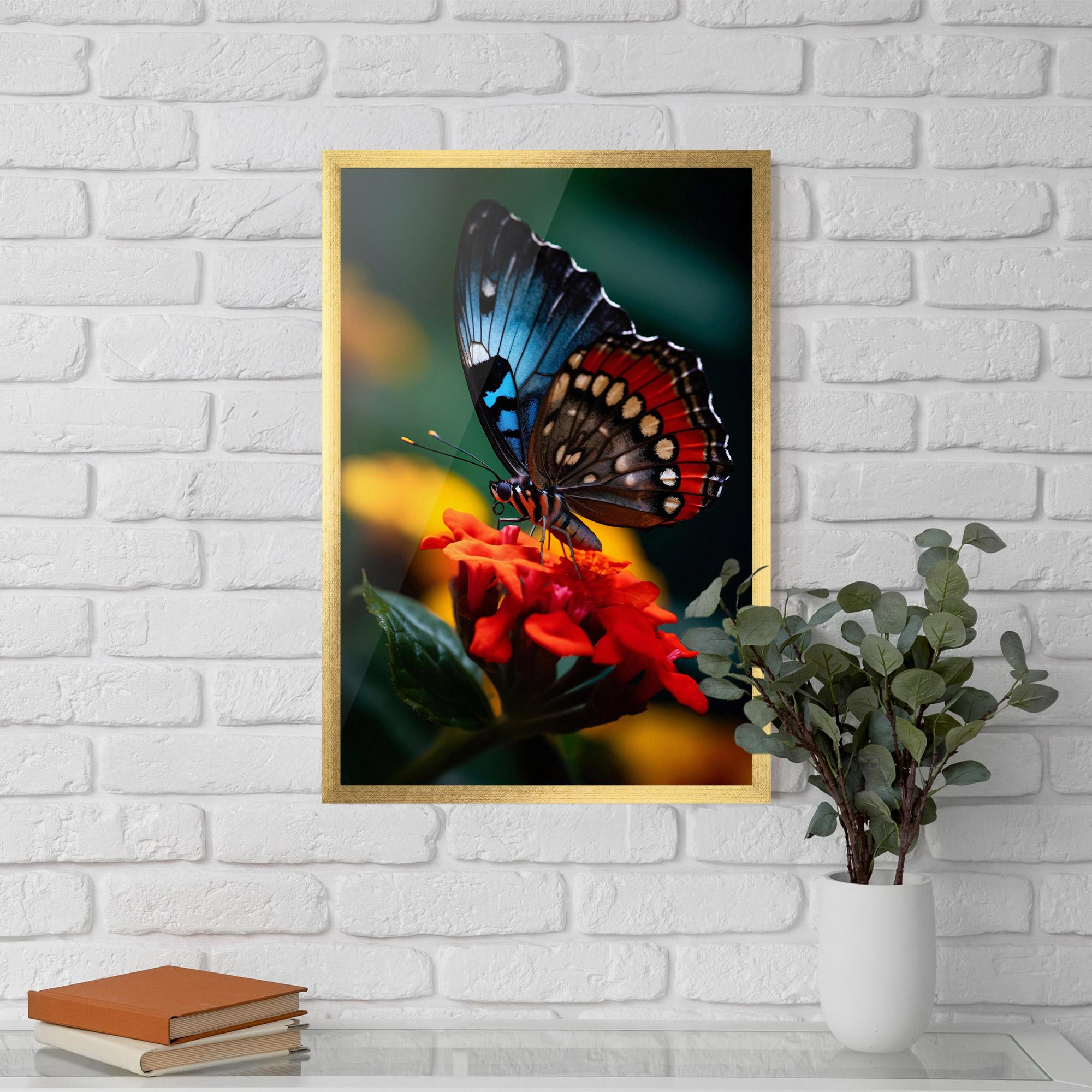 Poster Înrămat Blue Red Butterfly mockup 5