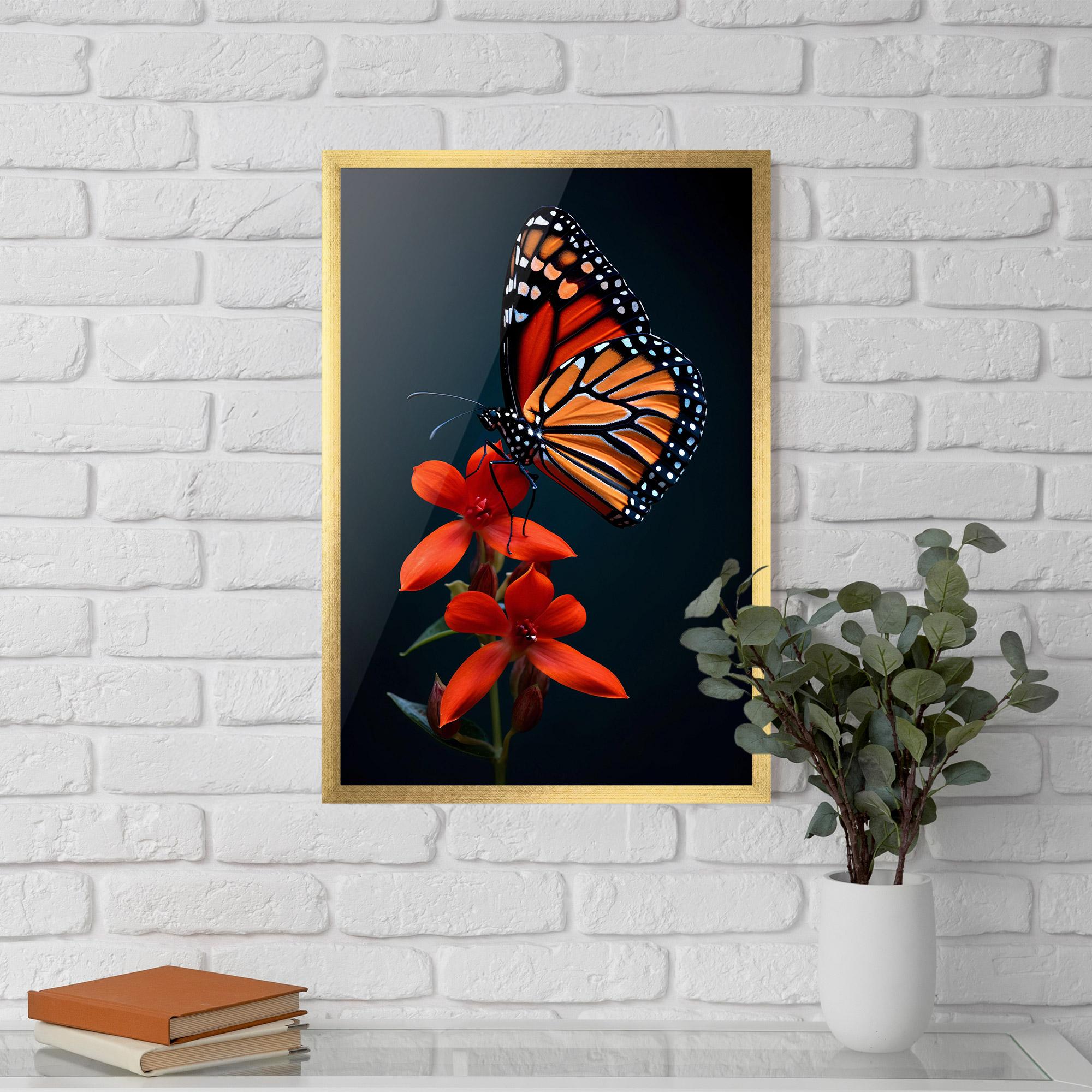 Poster Înrămat Red Flower Butterfly mockup 5