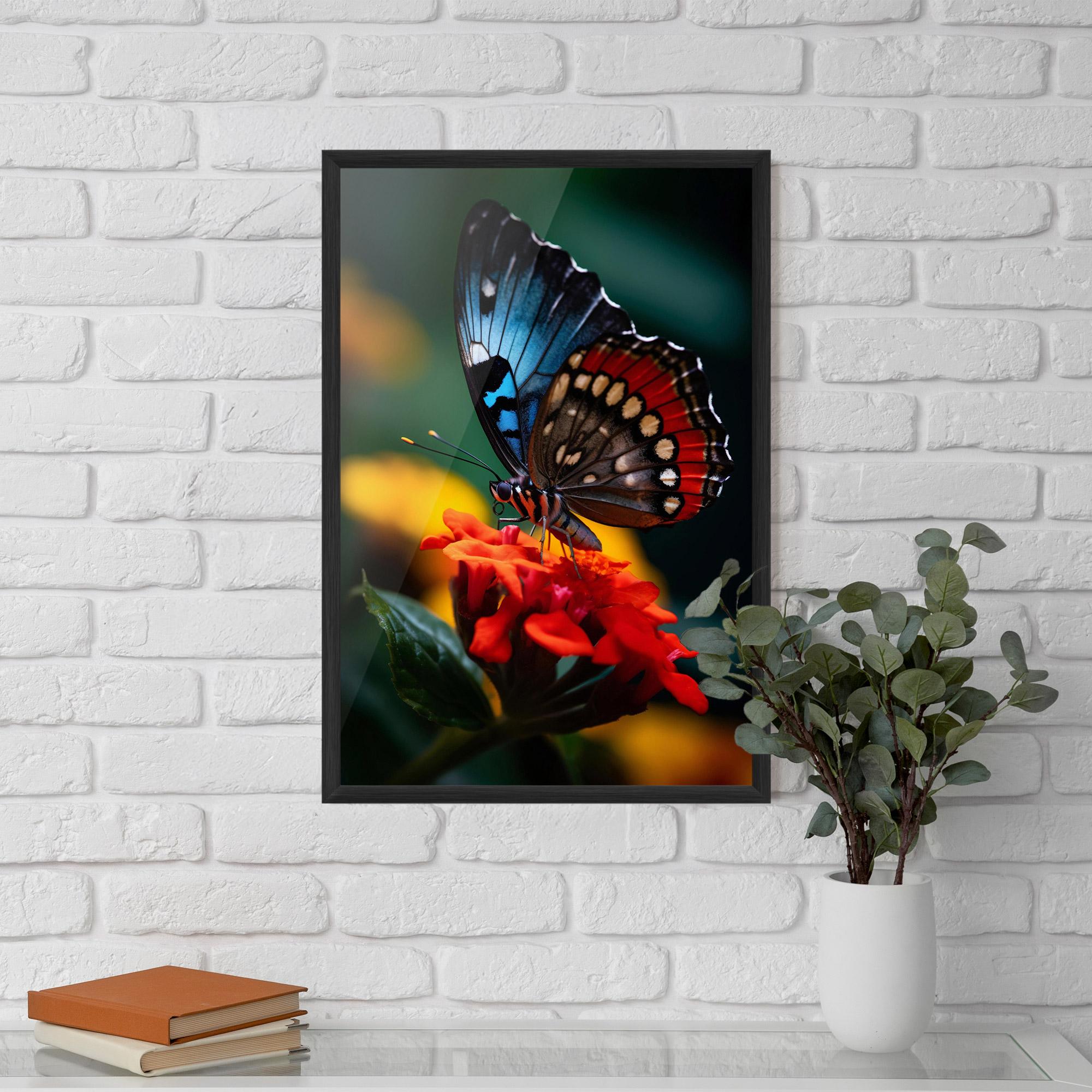Poster Înrămat Blue Red Butterfly mockup 5