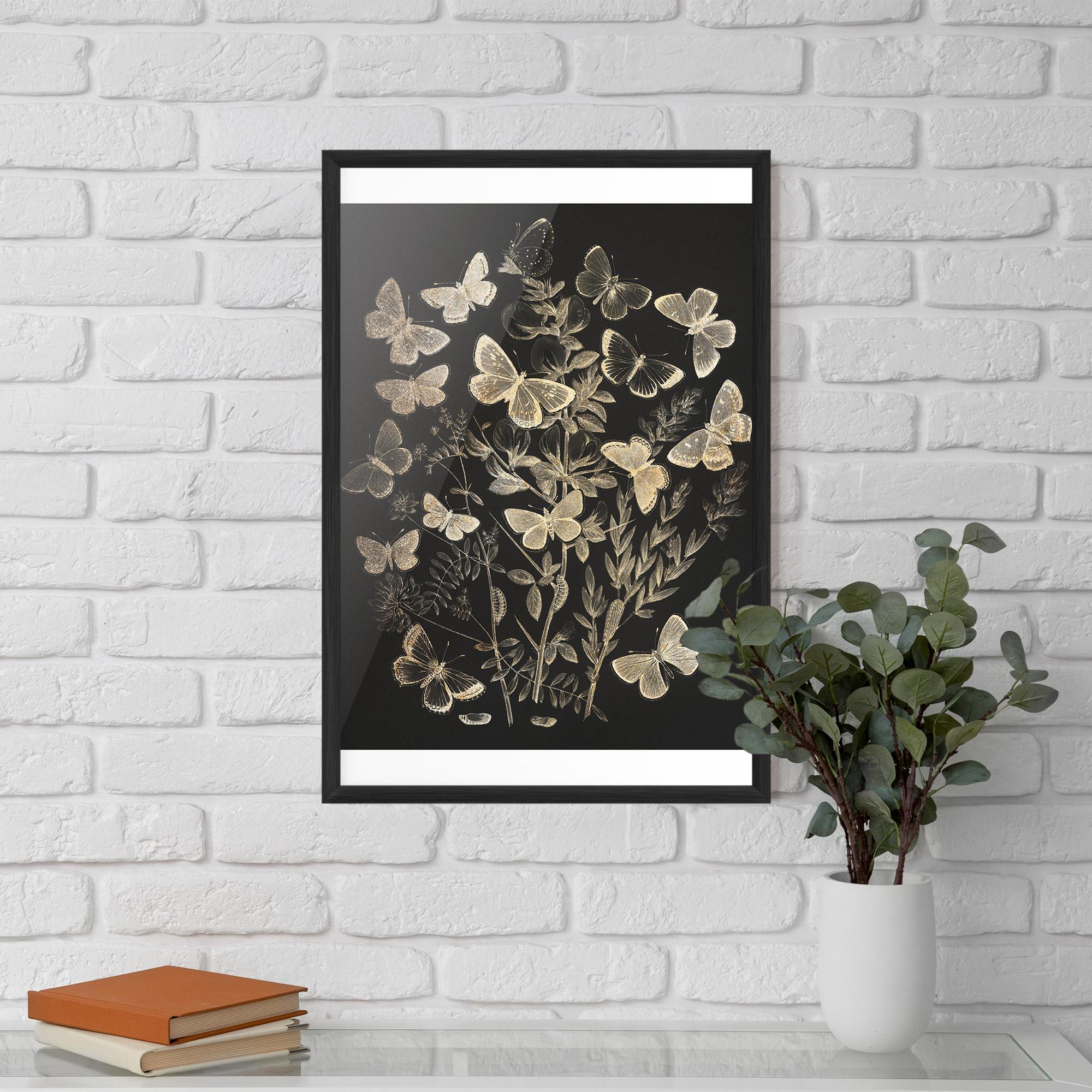 Poster Înrămat Grey Butterflies mockup 5