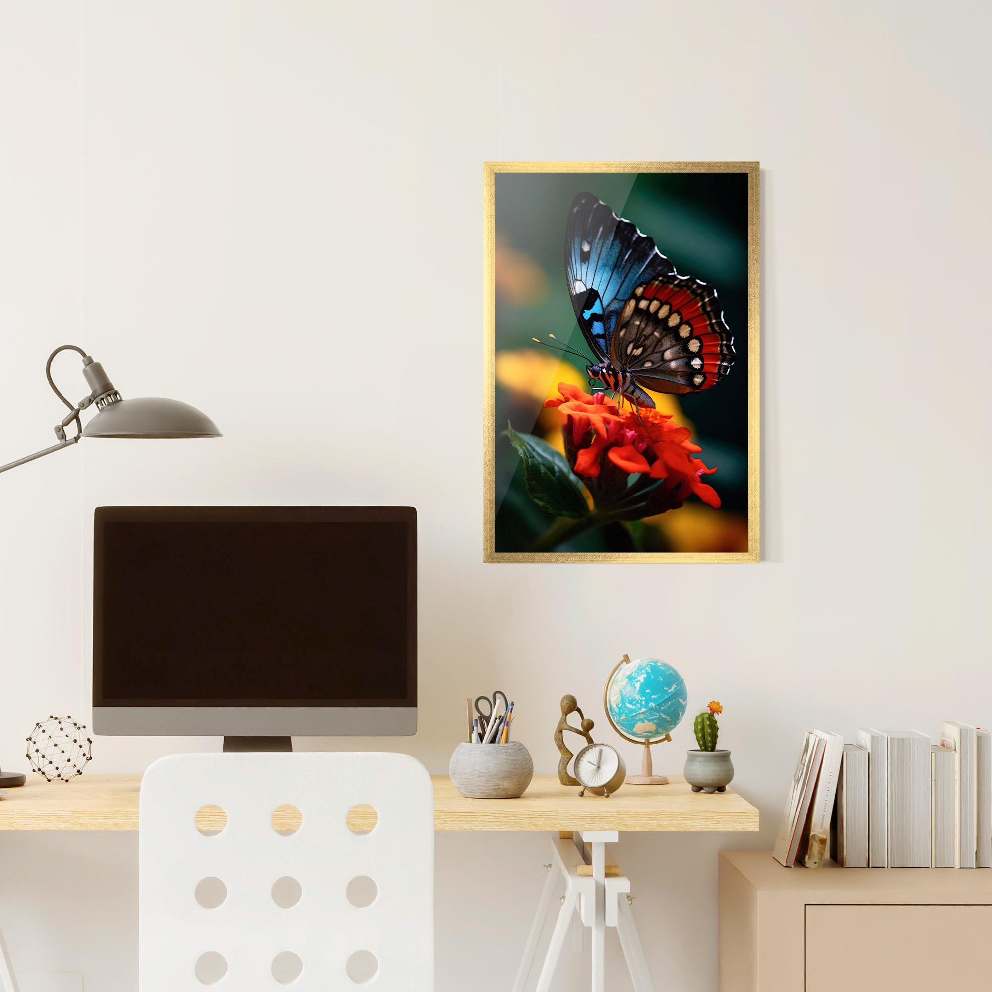 Poster Înrămat Blue Red Butterfly mockup 6