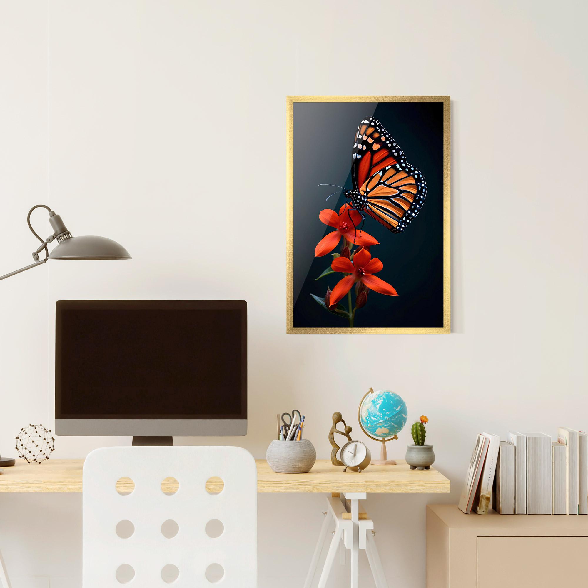 Poster Înrămat Red Flower Butterfly mockup 6