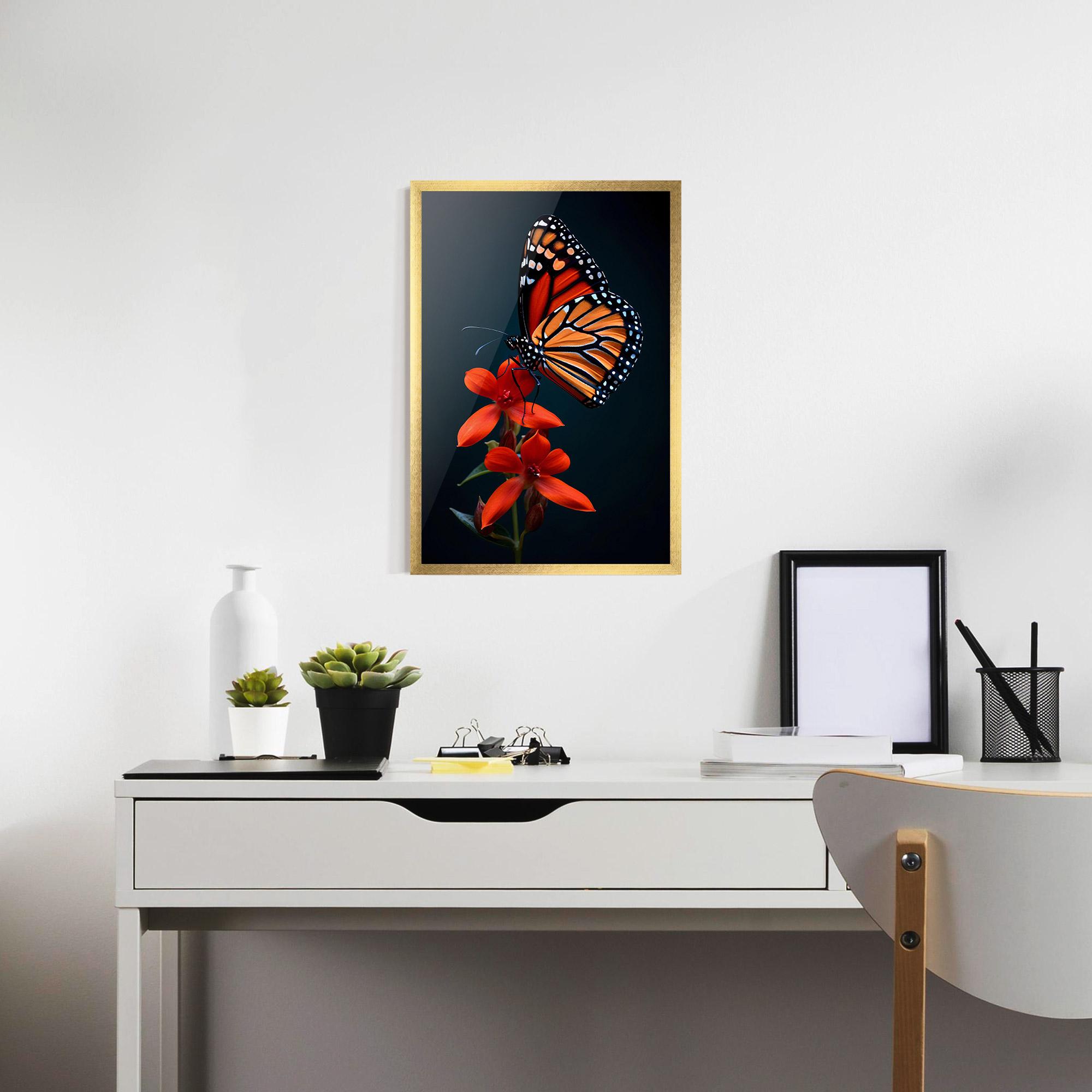 Poster Înrămat Red Flower Butterfly mockup 7