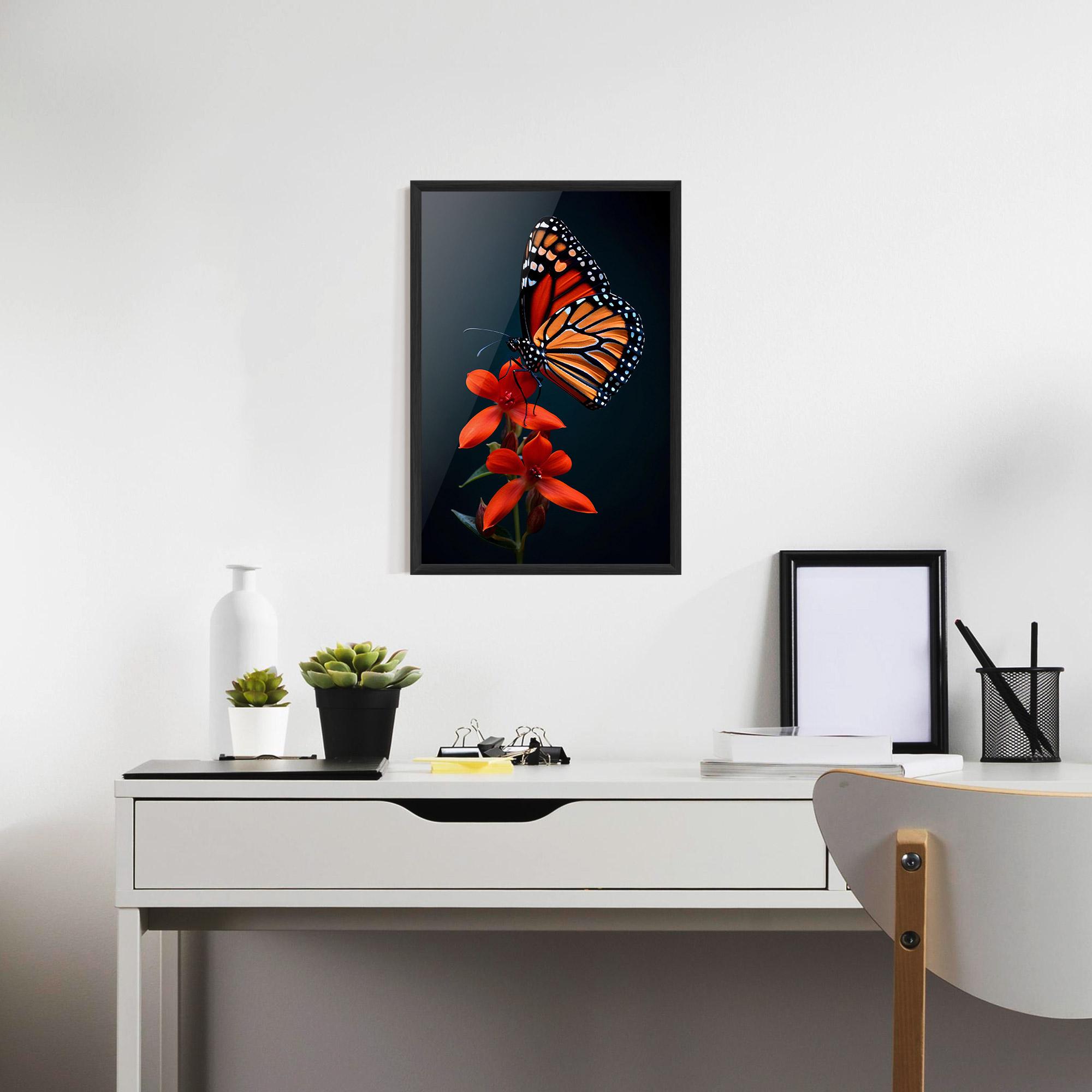 Poster Înrămat Red Flower Butterfly mockup 7