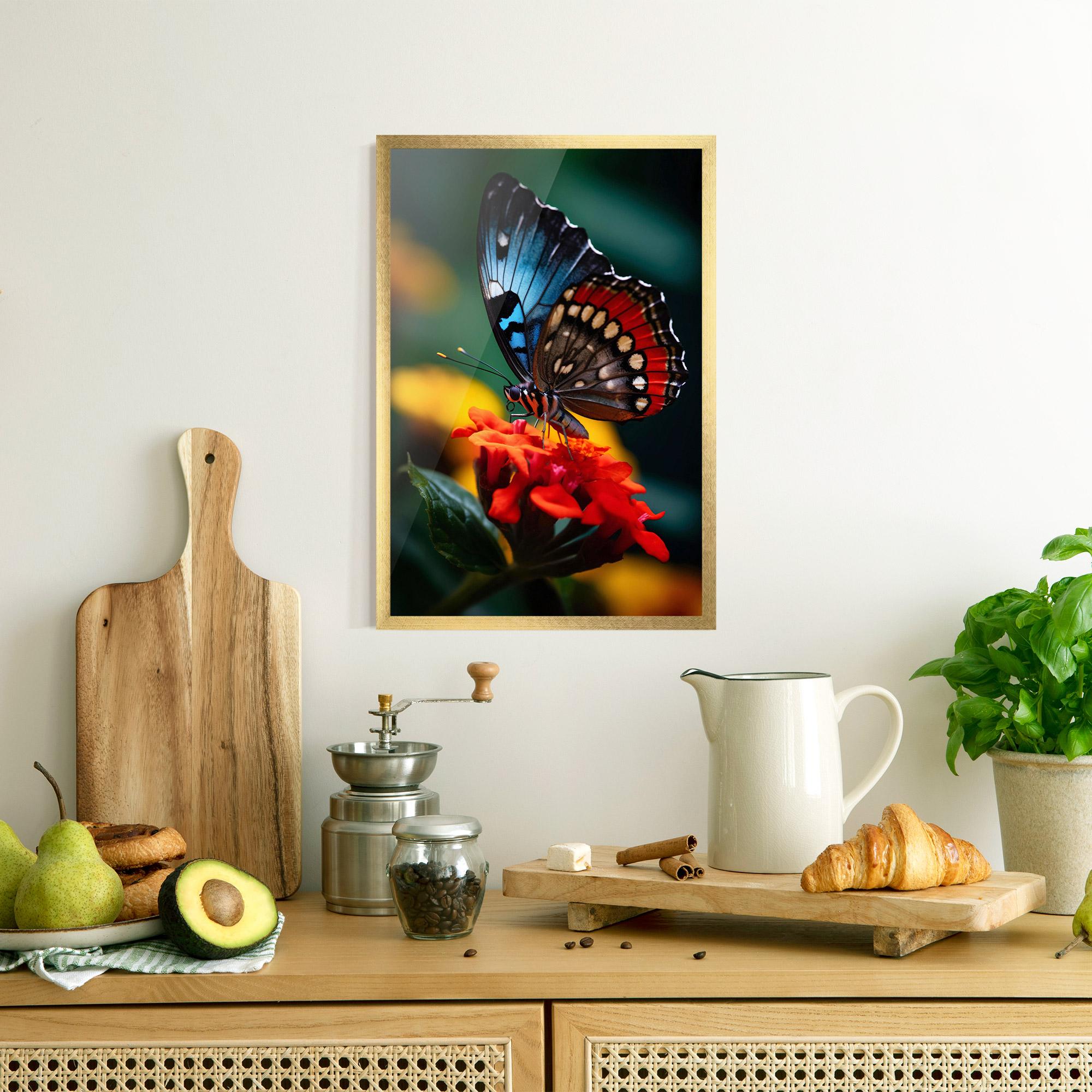 Poster Înrămat Blue Red Butterfly mockup 8