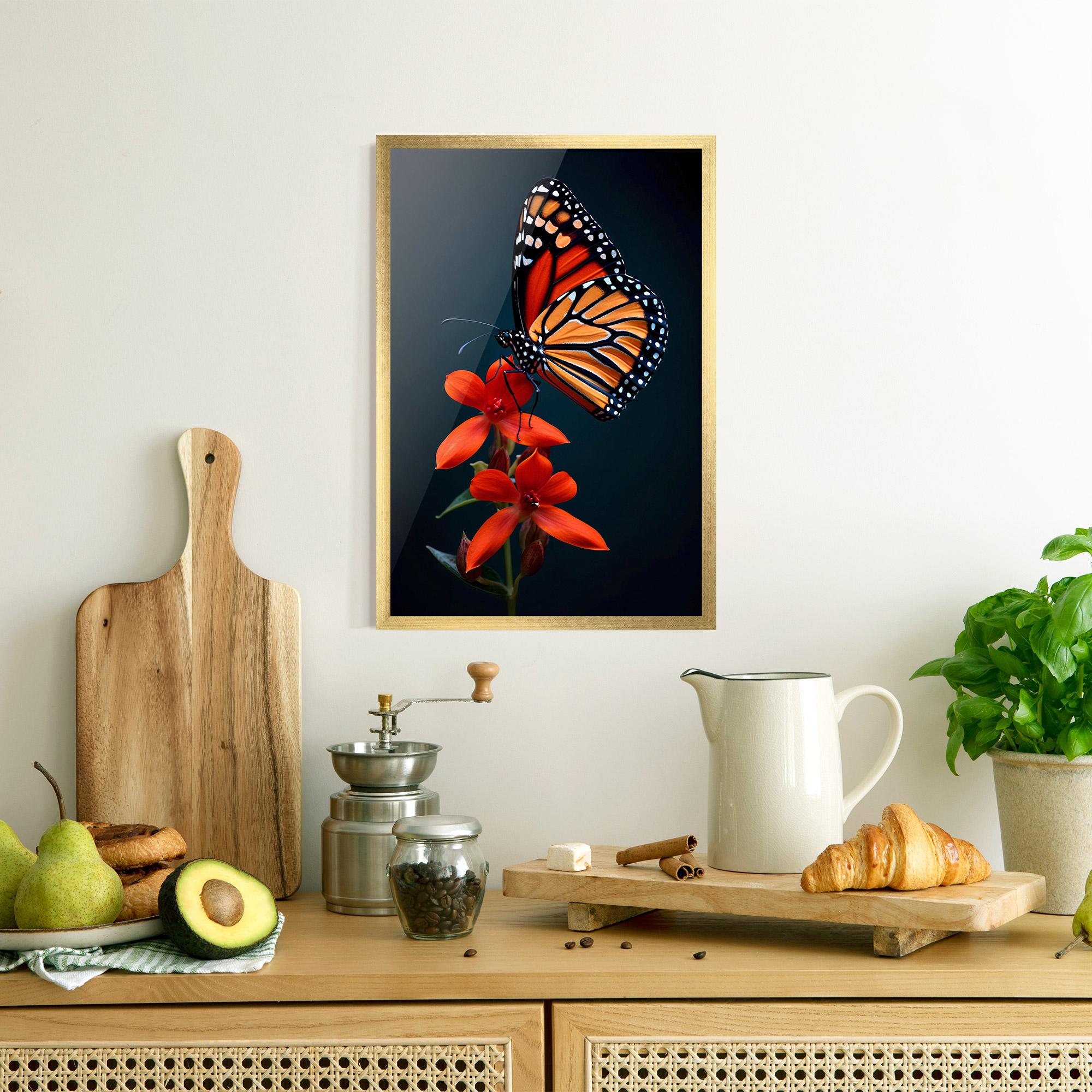 Poster Înrămat Red Flower Butterfly mockup 8