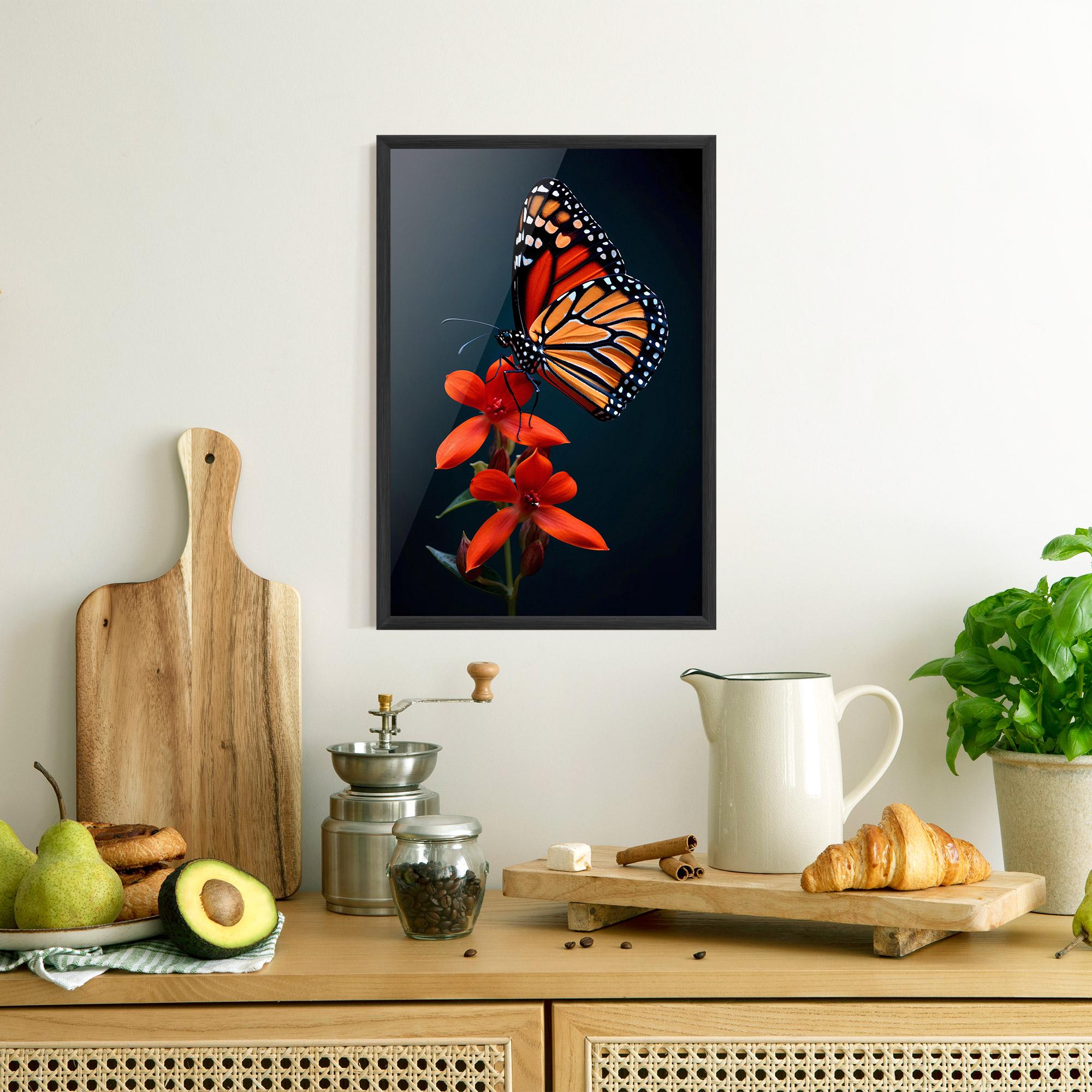 Poster Înrămat Red Flower Butterfly mockup 8