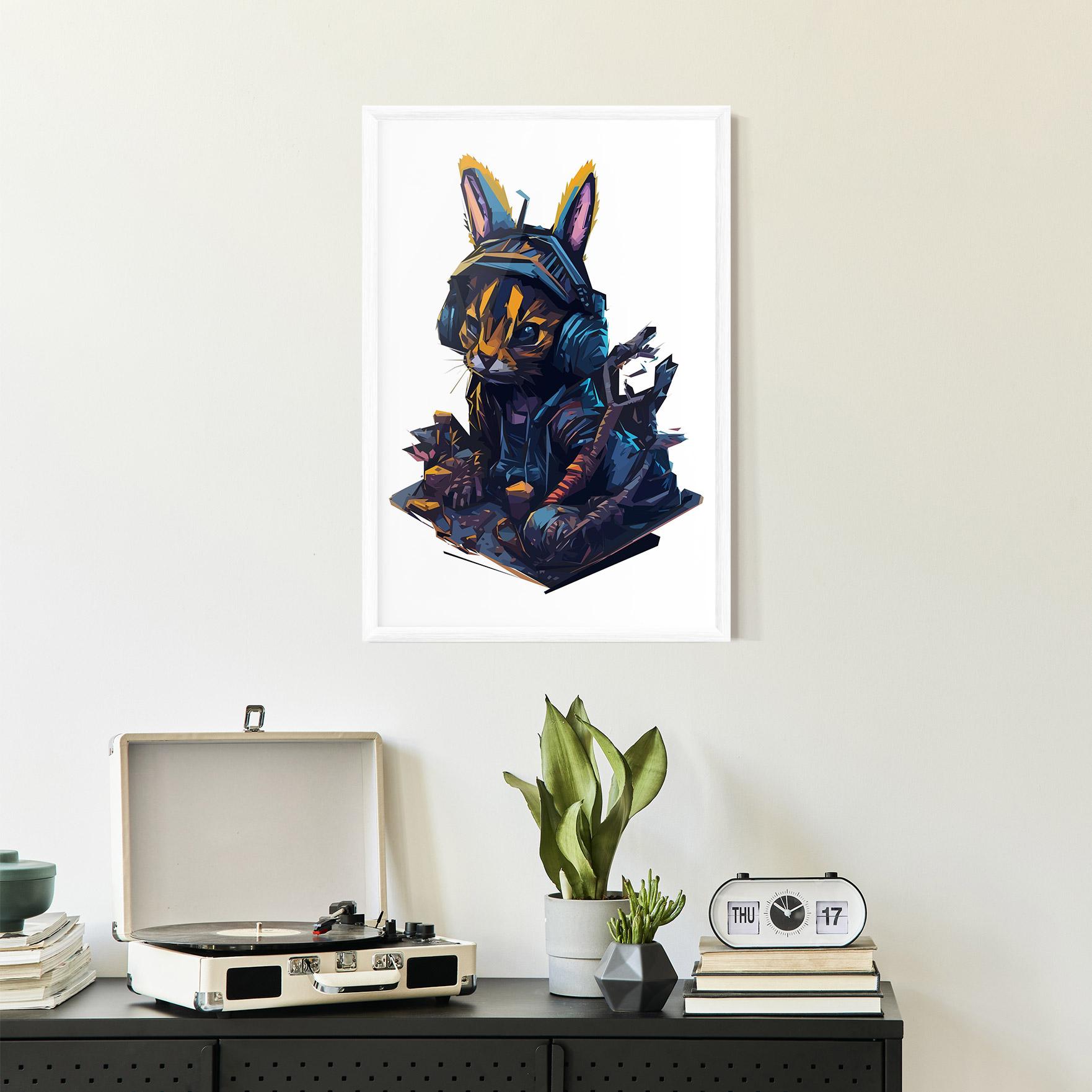 Poster Înrămat Orange Rabbit Headset mockup 2