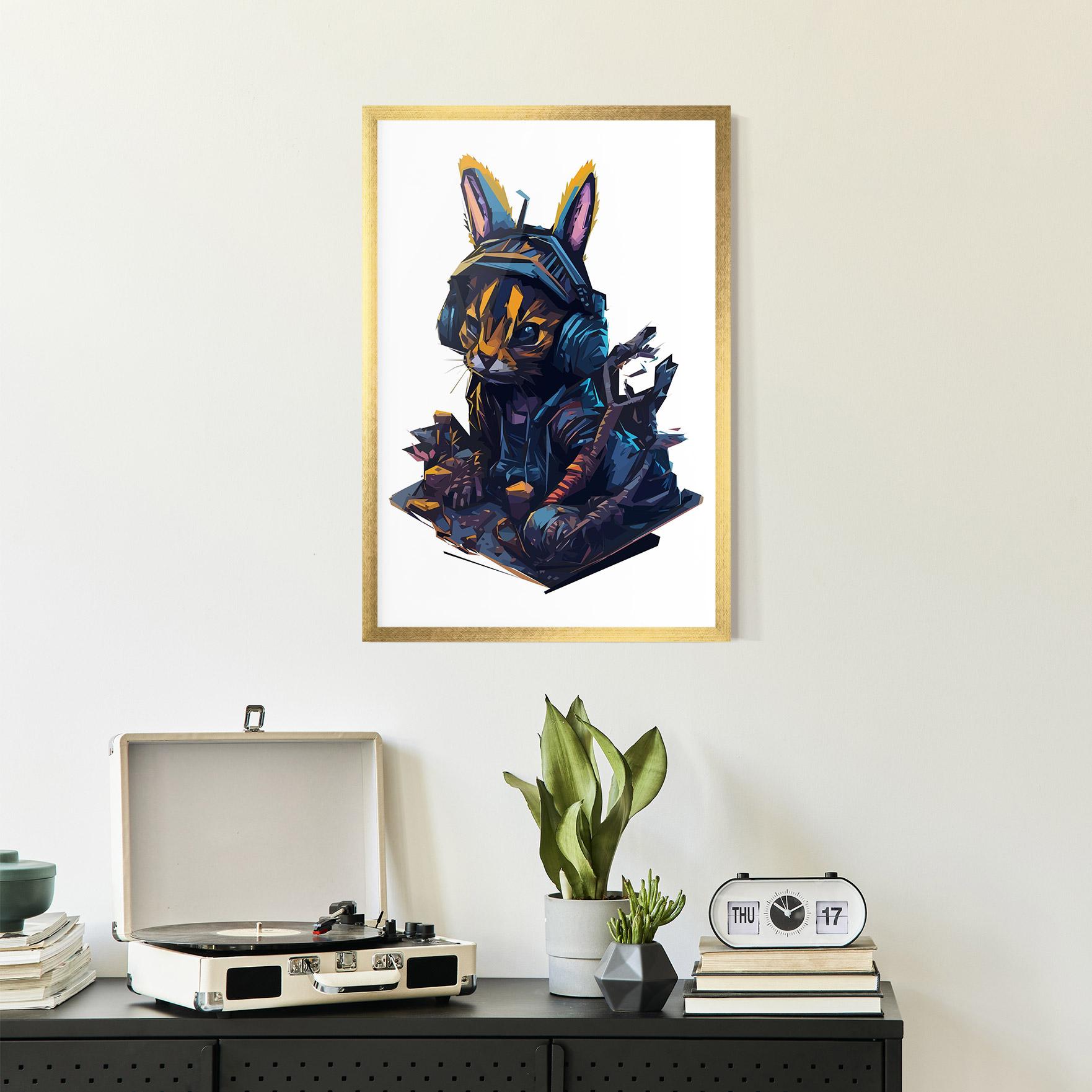 Poster Înrămat Orange Rabbit Headset mockup 2