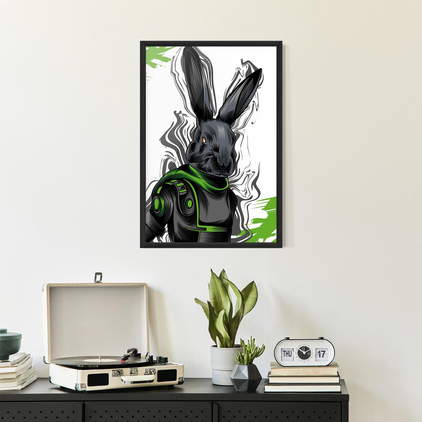 Poster Înrămat Cyborg Green Bunny mockup 2
