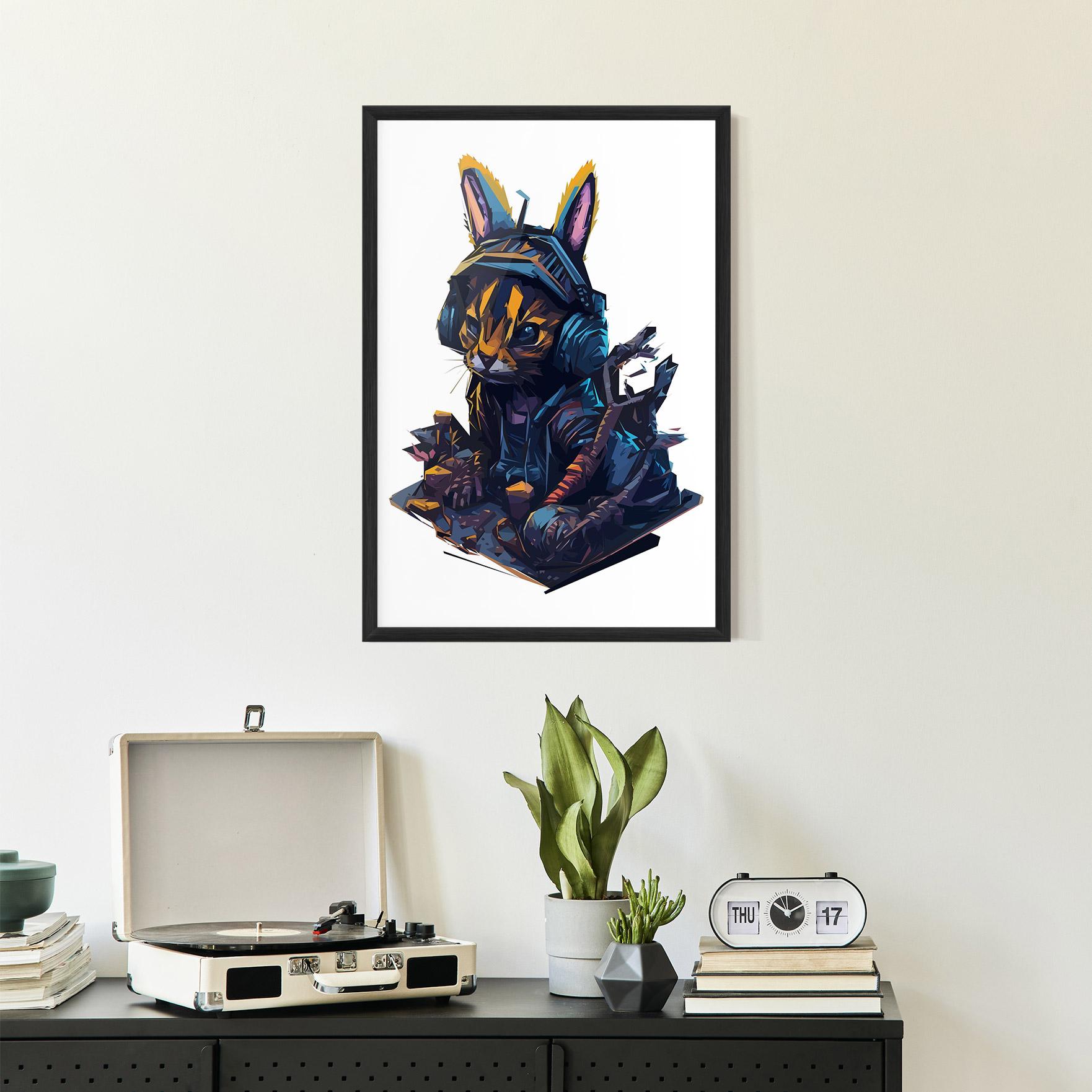 Poster Înrămat Orange Rabbit Headset mockup 2