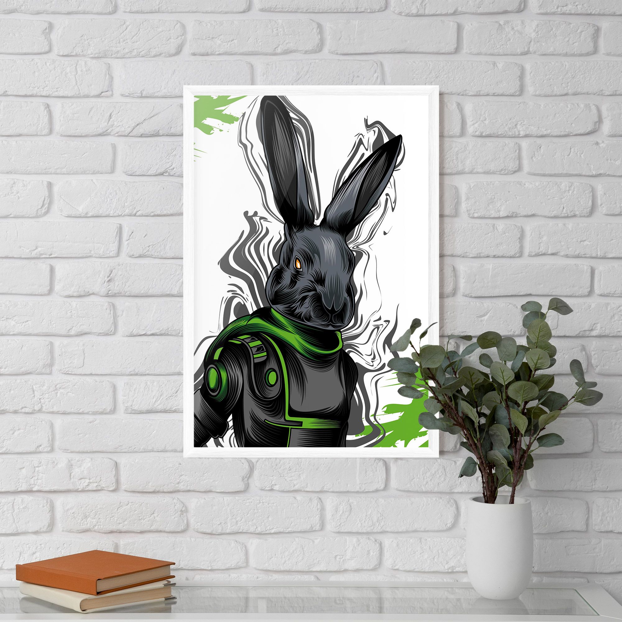 Cyborg Green Bunny mockup 5