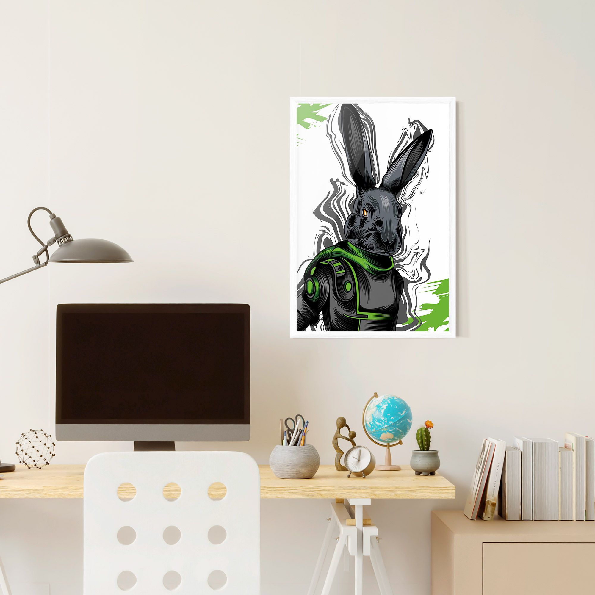 Cyborg Green Bunny mockup 6