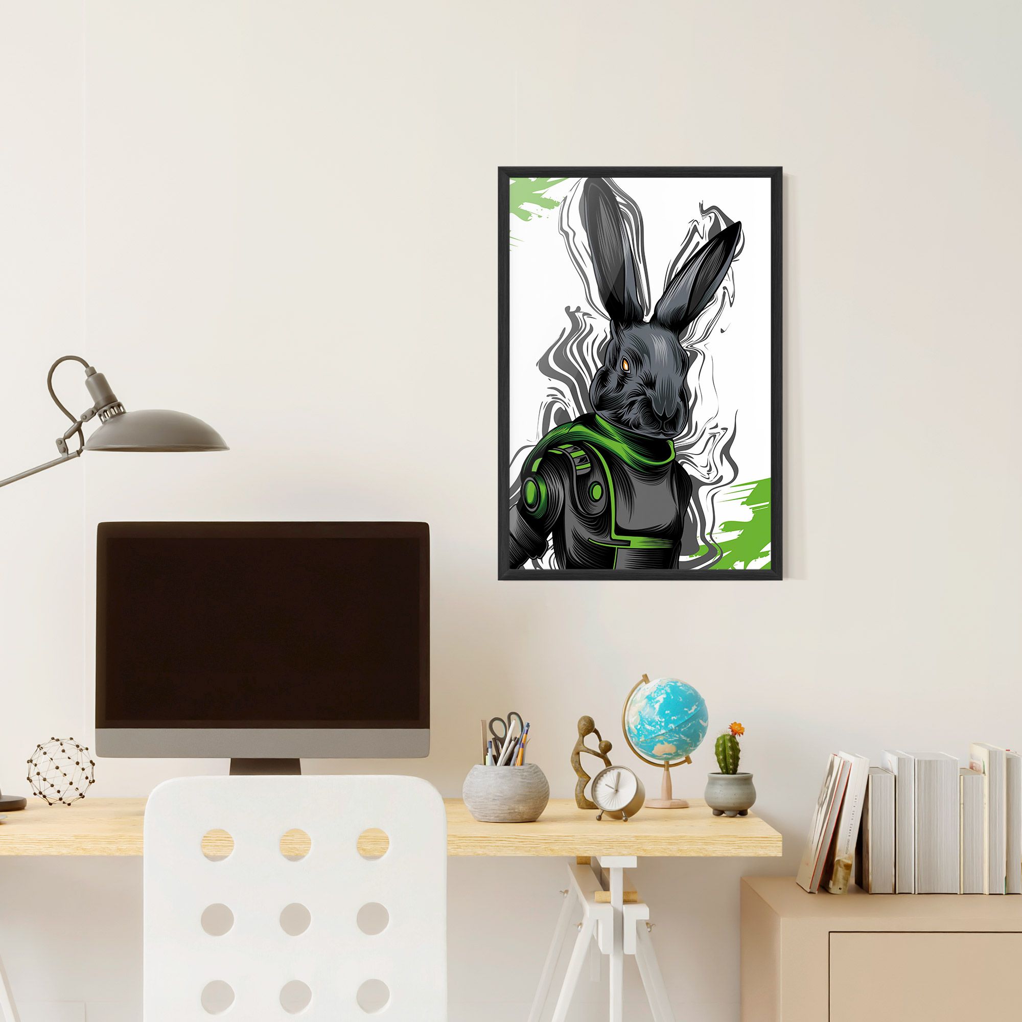 Cyborg Green Bunny mockup 6
