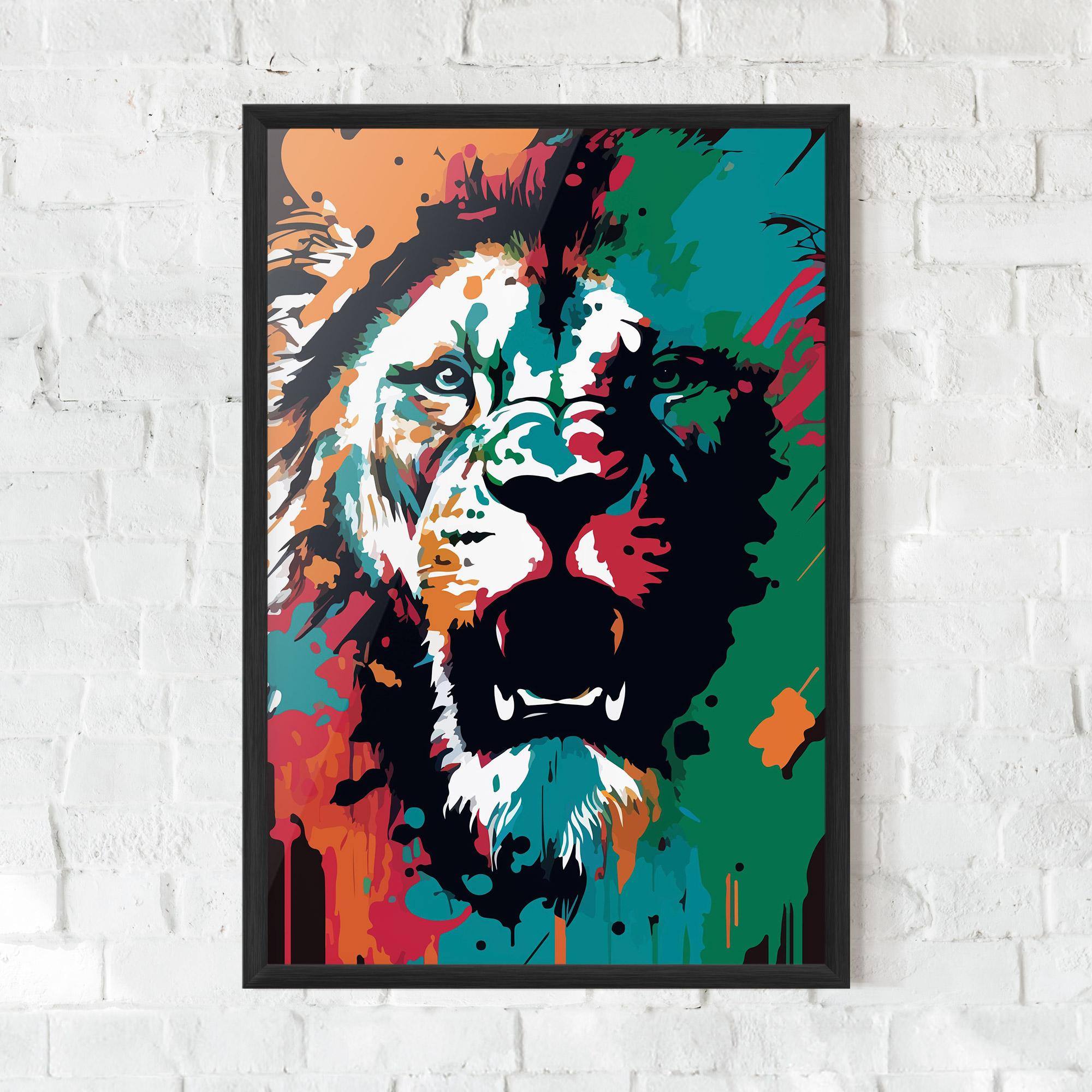 Poster Înrămat Blue Green Lion mockup 0
