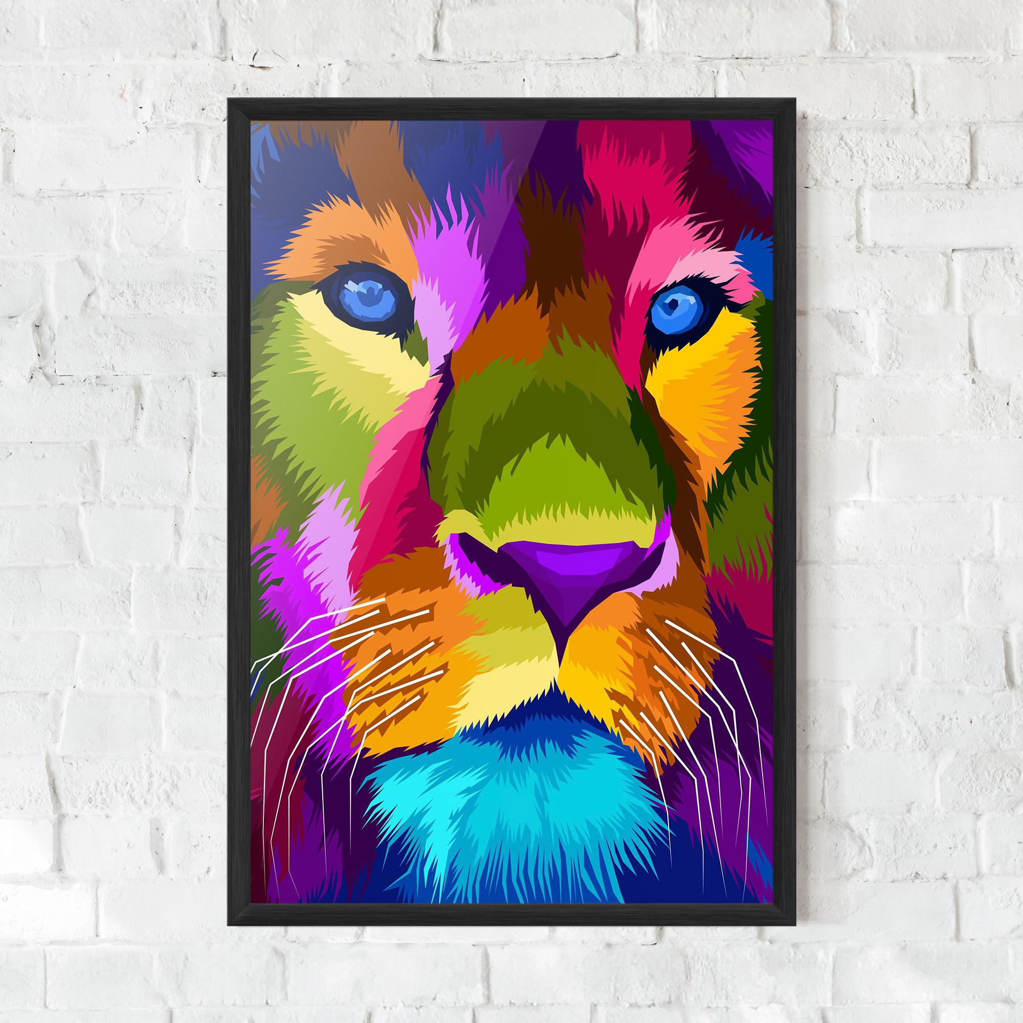 Poster Înrămat Color Lion Close Up mockup 0