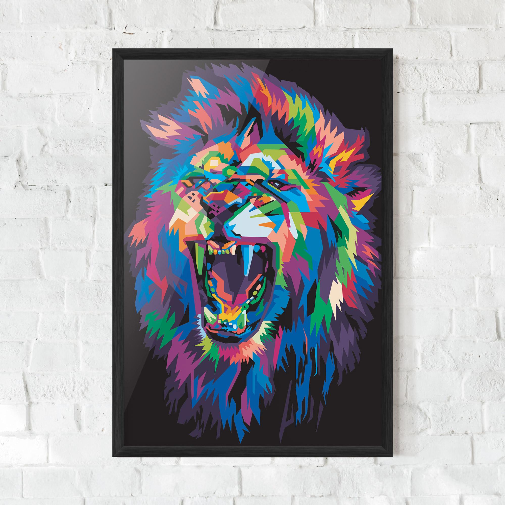 Poster Înrămat Colorful Lion Head mockup 0