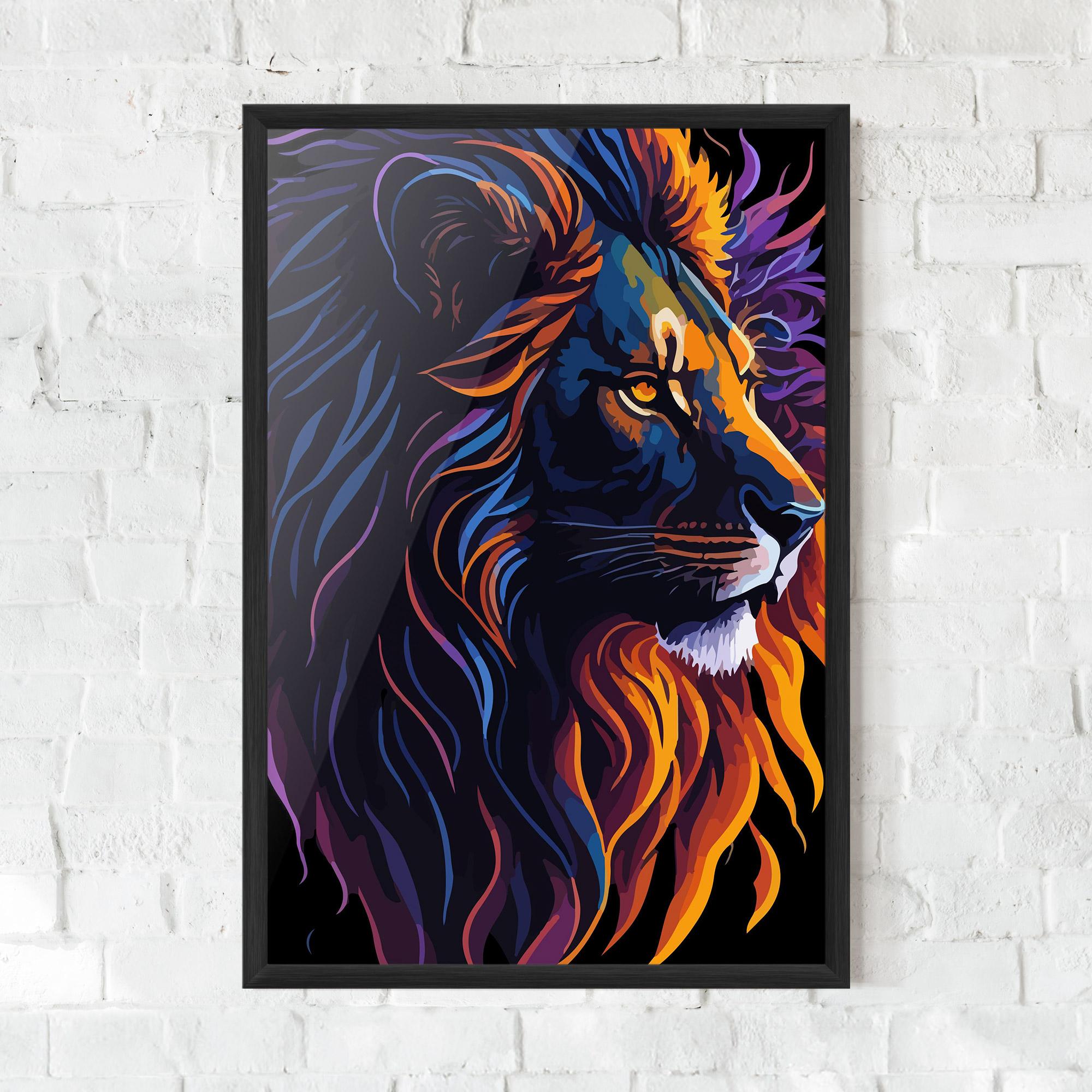 Poster Înrămat Colorful Lion On Black mockup 0