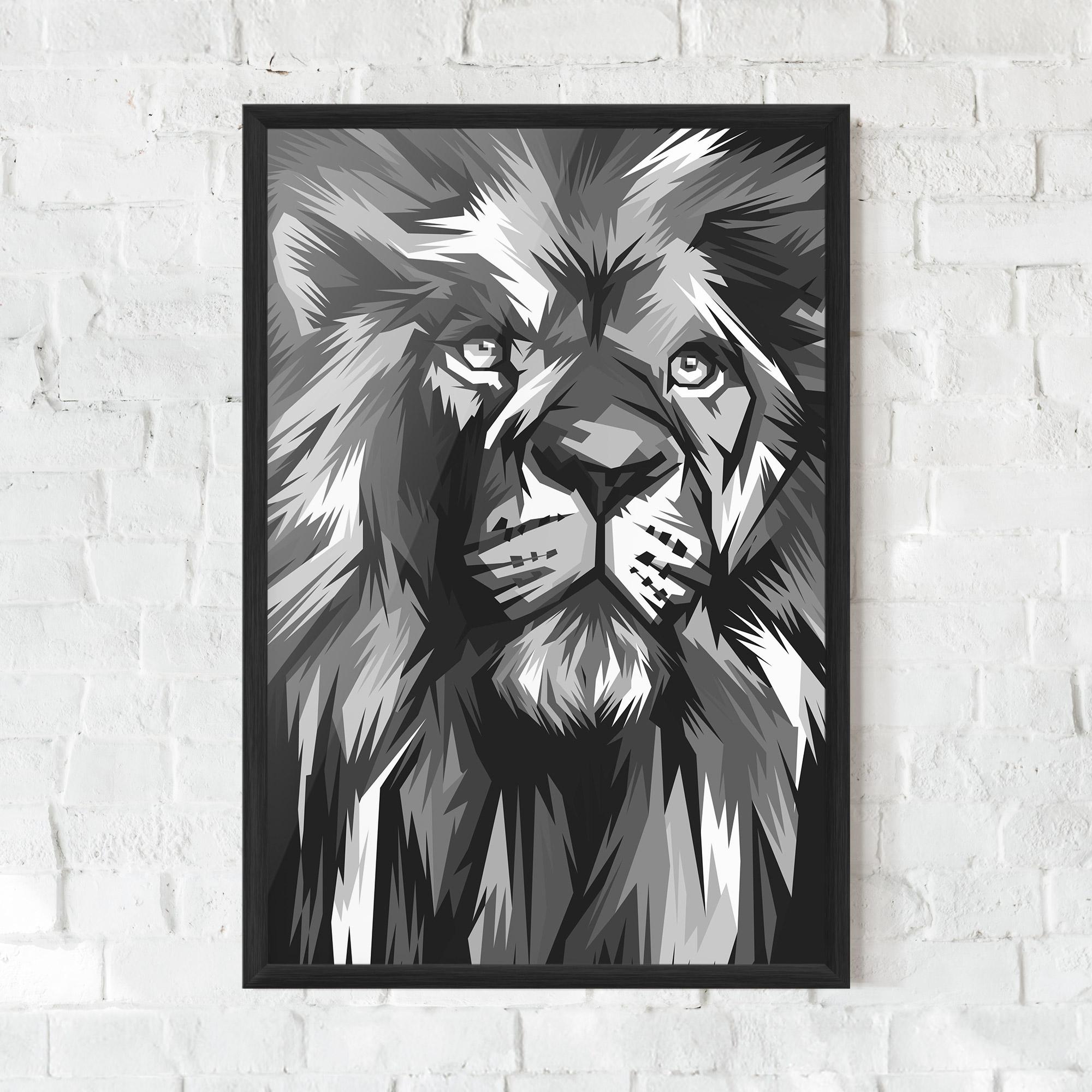 Poster Înrămat Grey Head Lion mockup 0