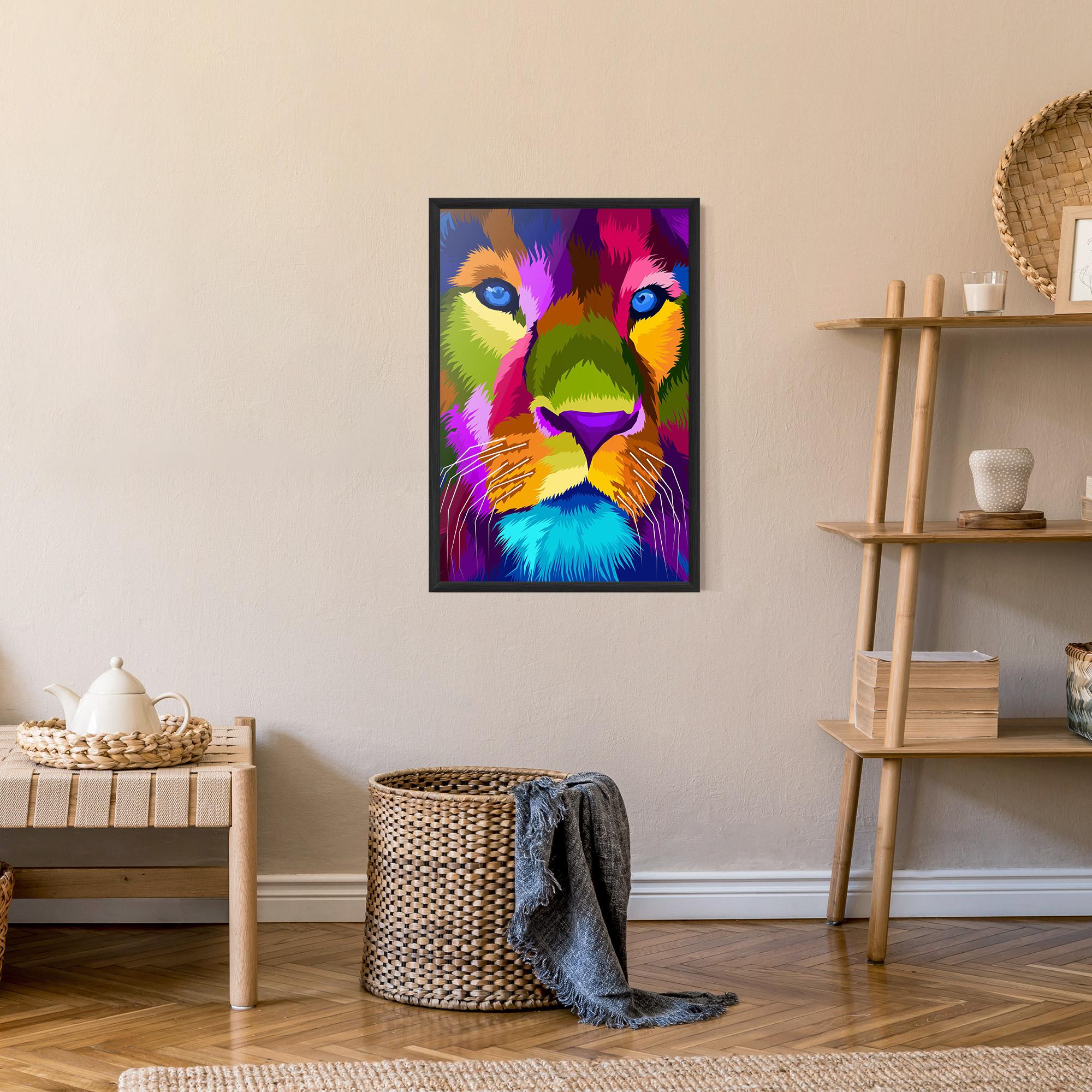 Poster Înrămat Color Lion Close Up mockup 9