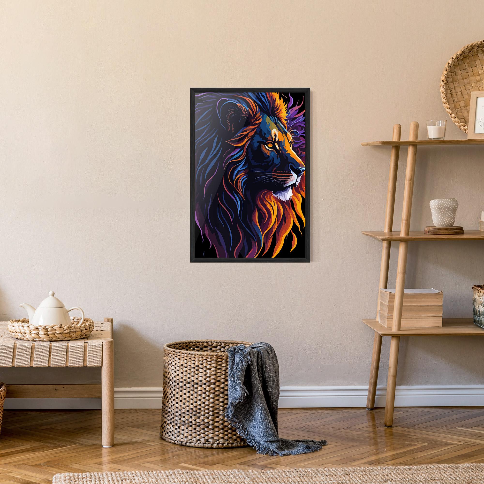 Poster Înrămat Colorful Lion On Black mockup 9