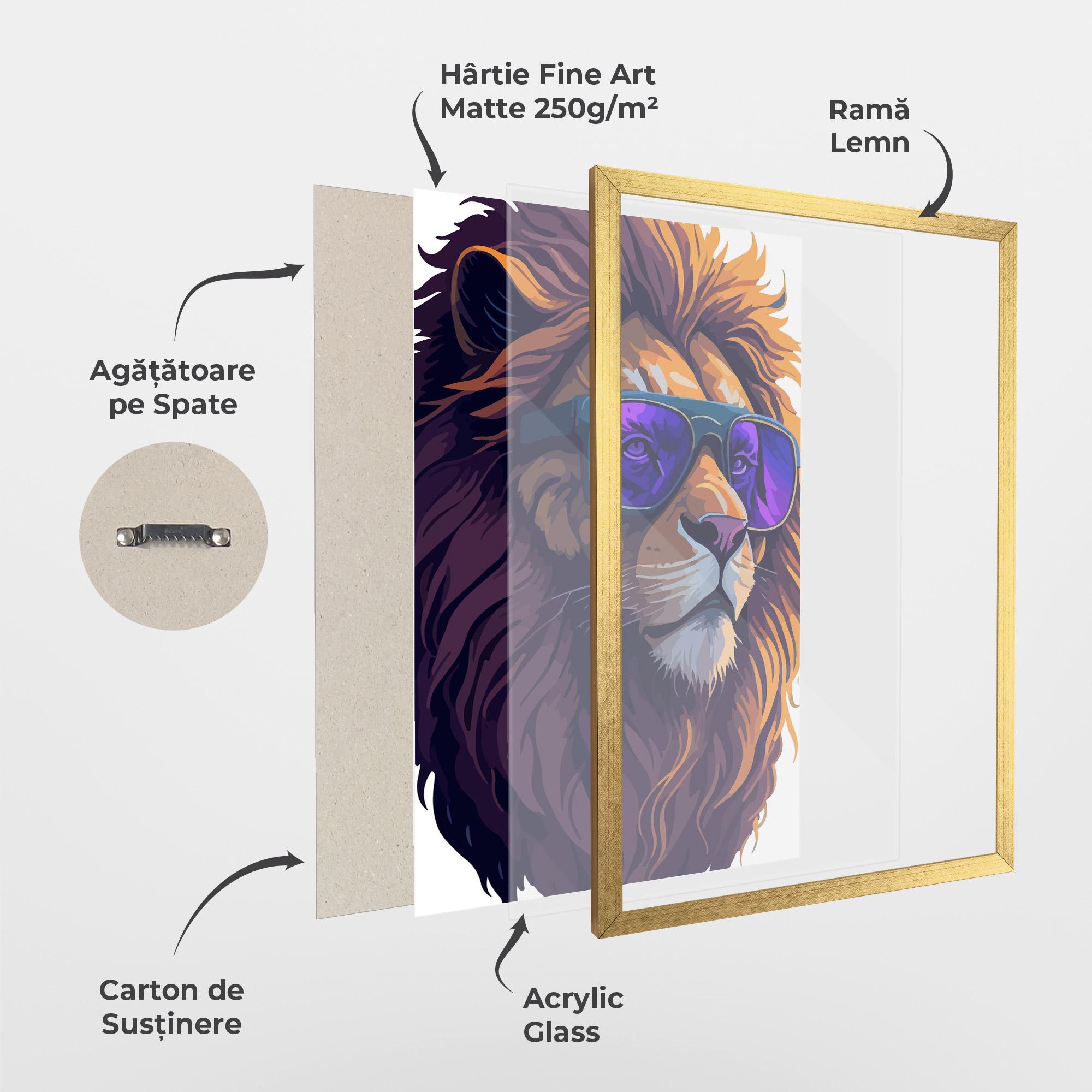 Poster Înrămat Purple Glassesc Lion mockup 1