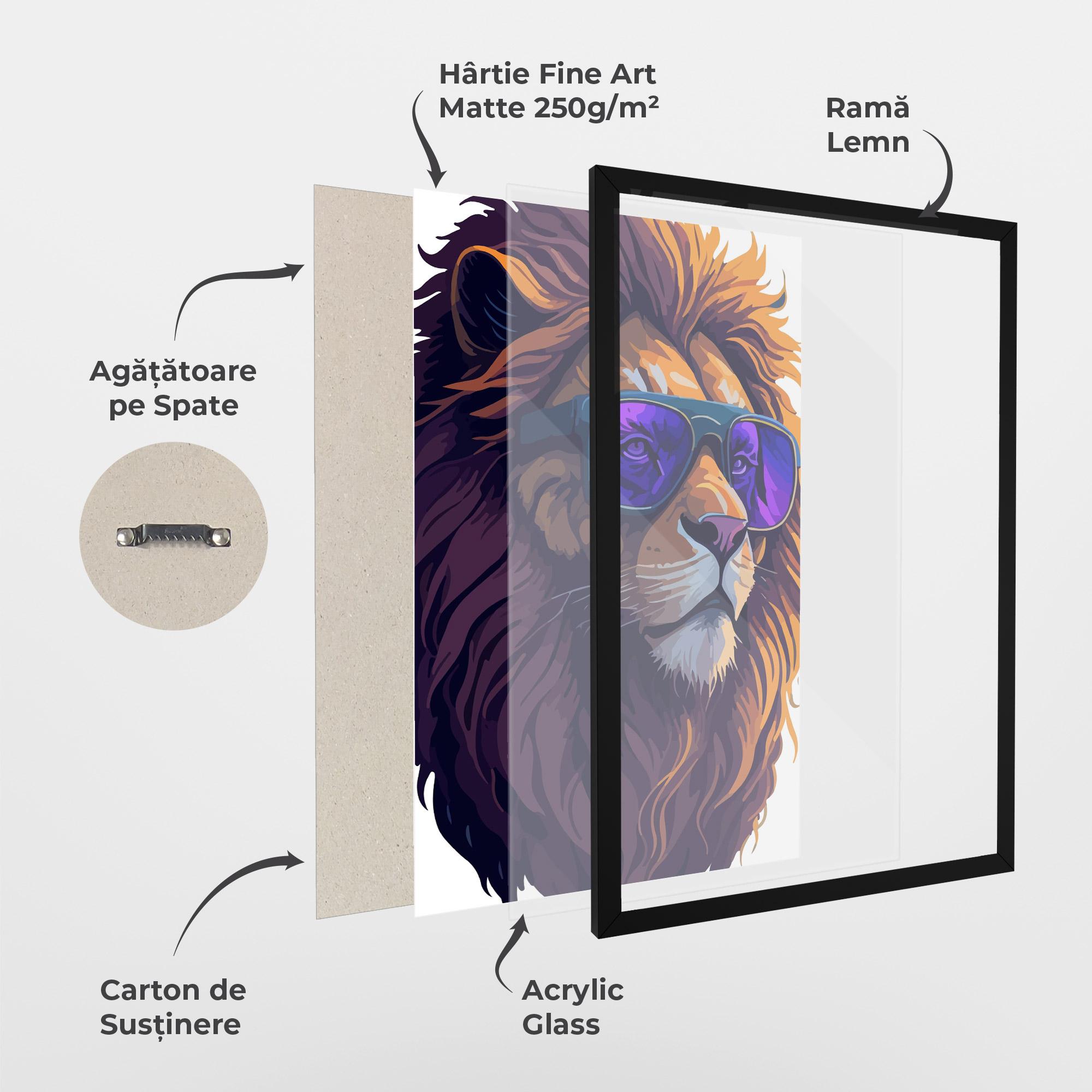 Poster Înrămat Purple Glassesc Lion mockup 1