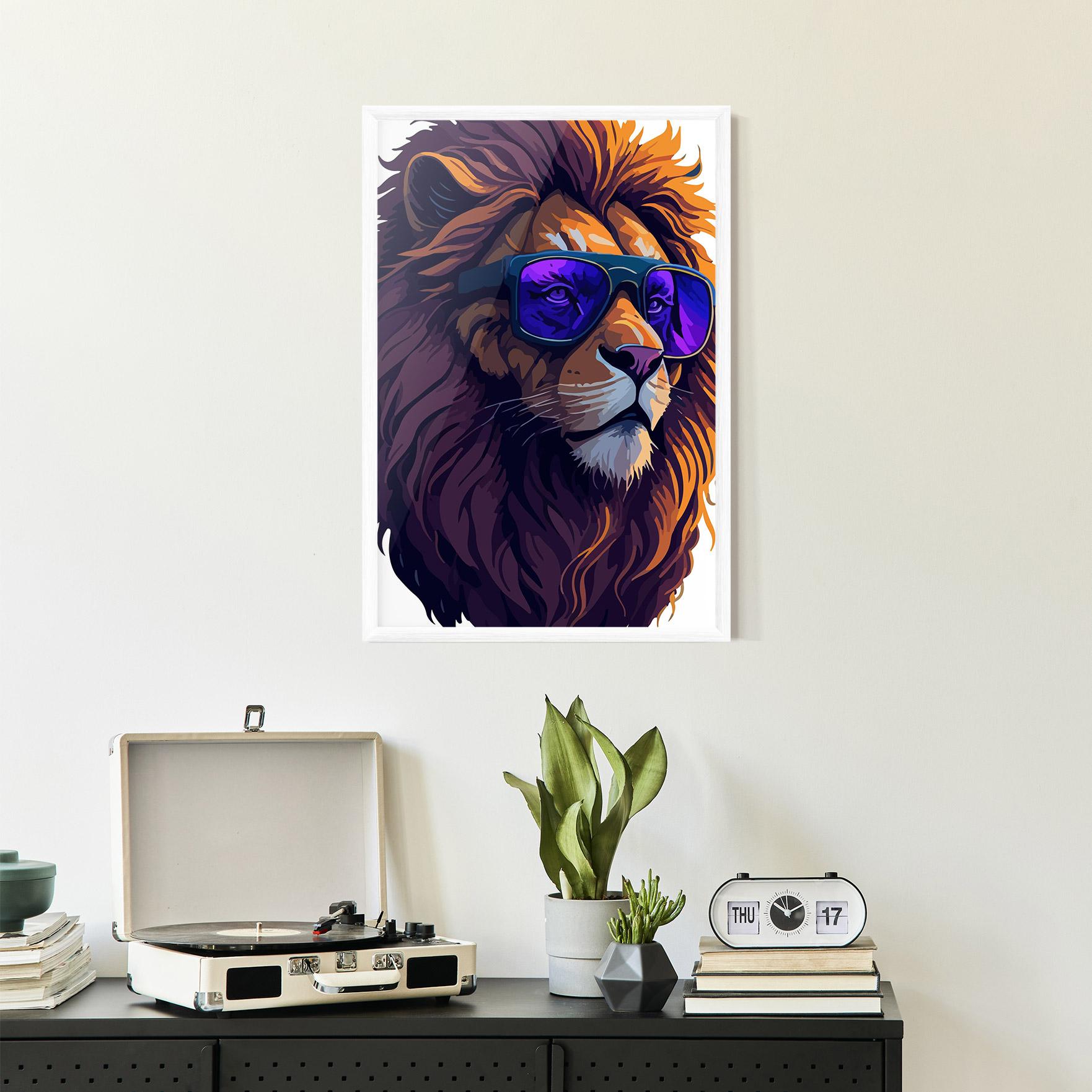 Poster Înrămat Purple Glassesc Lion mockup 2