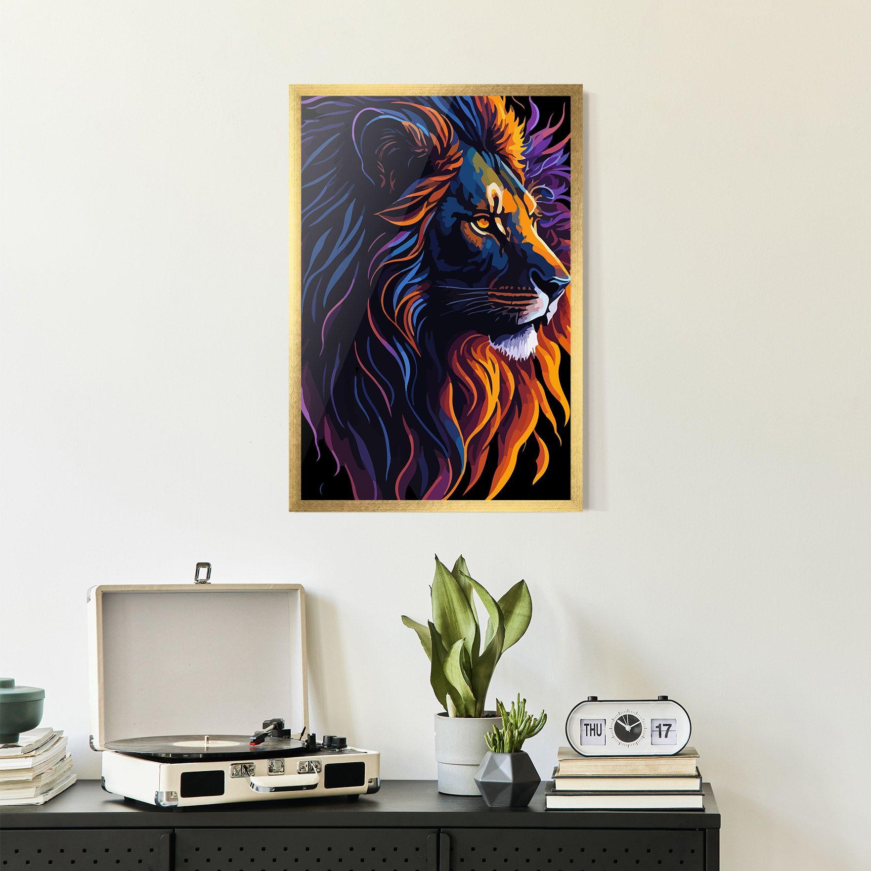 Colorful Lion On Black mockup 2