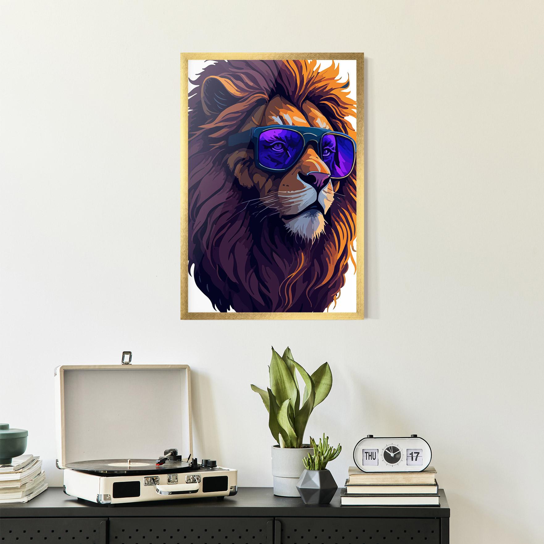 Poster Înrămat Purple Glassesc Lion mockup 2