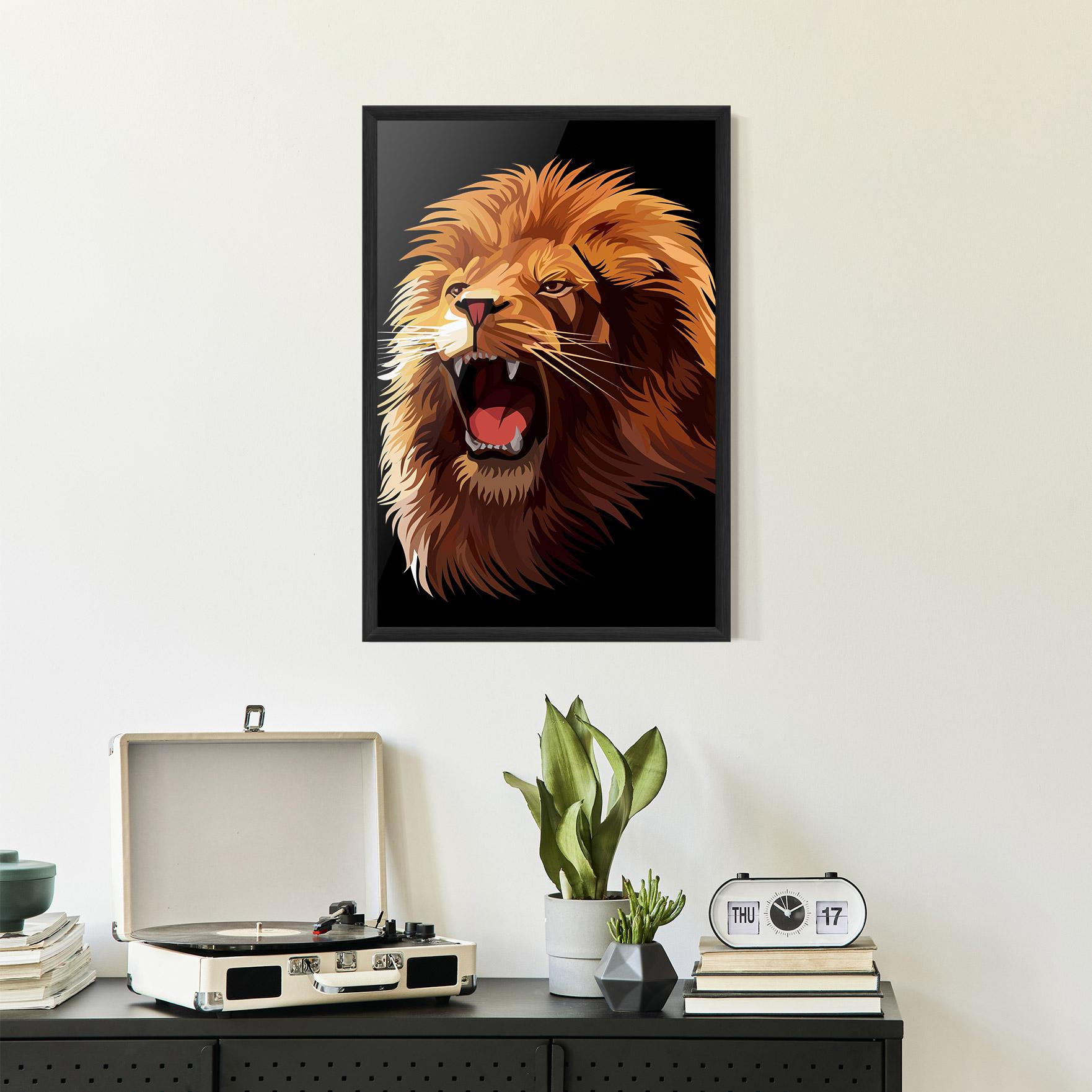 Poster Înrămat Angry Lion Head mockup 2
