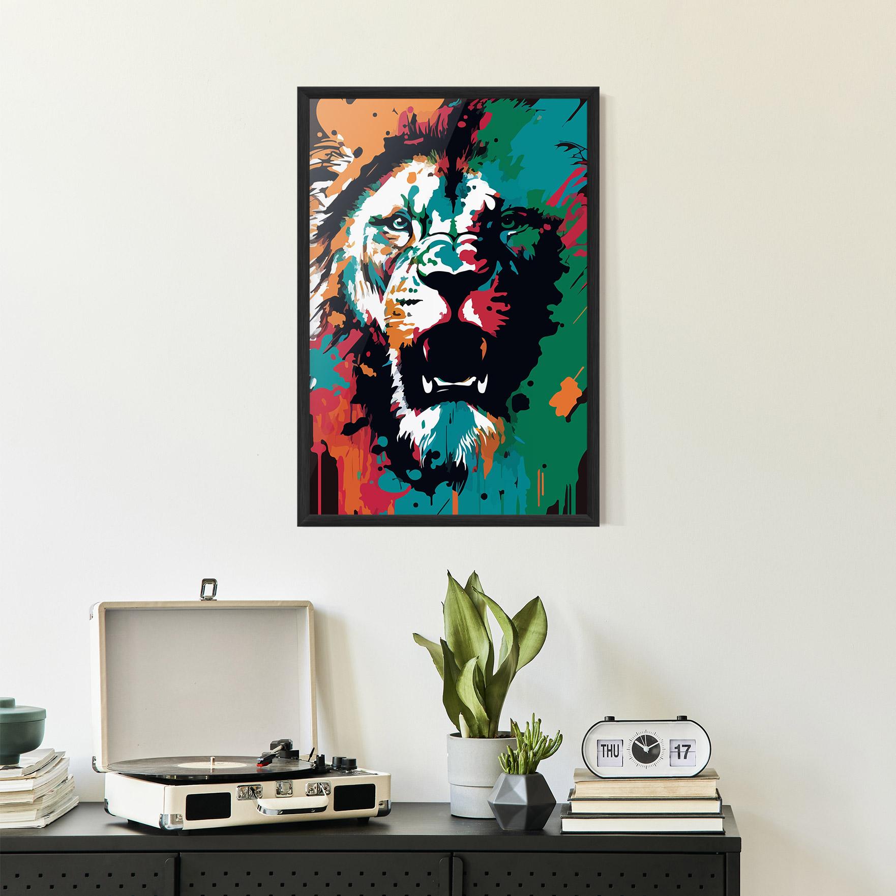 Poster Înrămat Blue Green Lion mockup 2