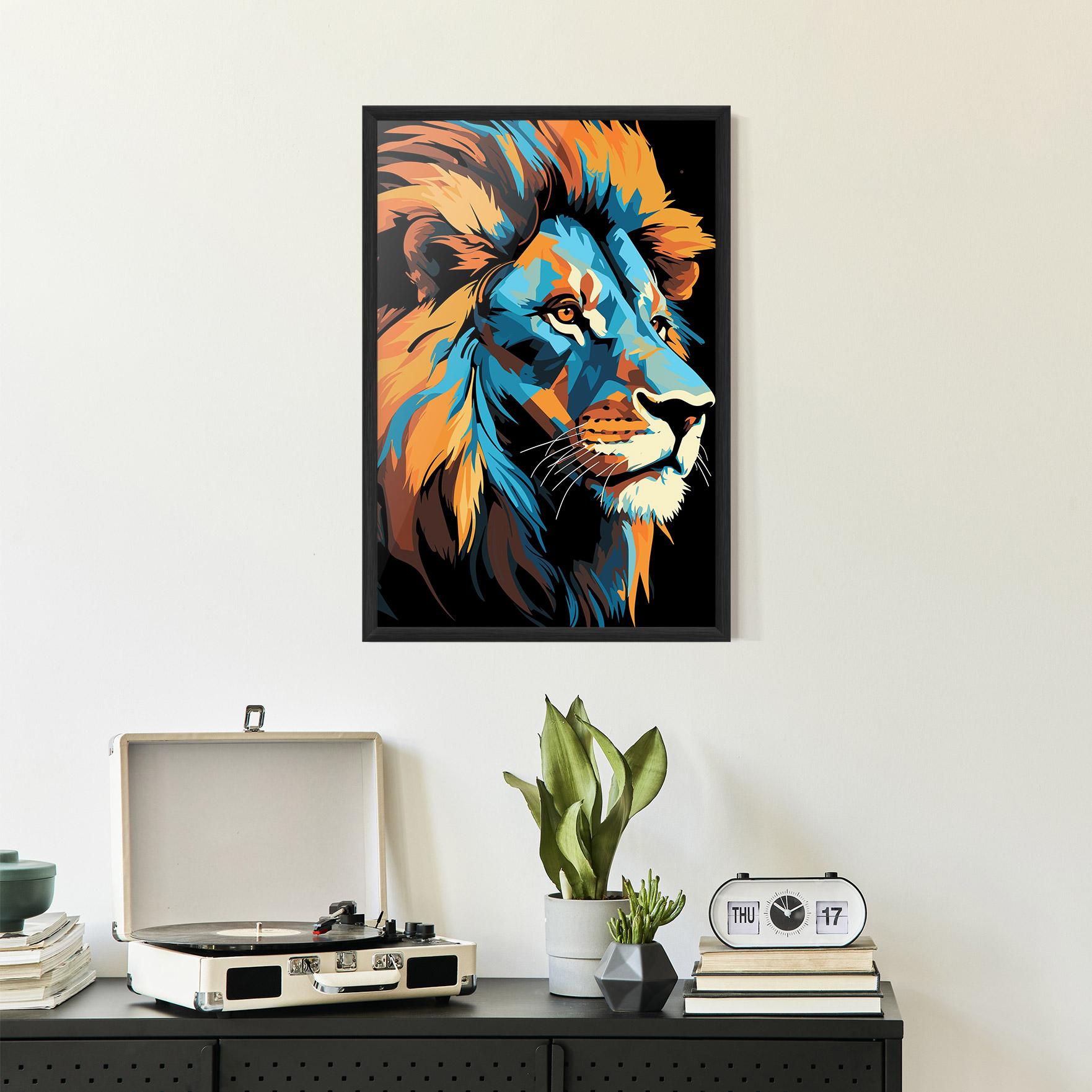 Poster Înrămat Blue Yellow Lion mockup 2