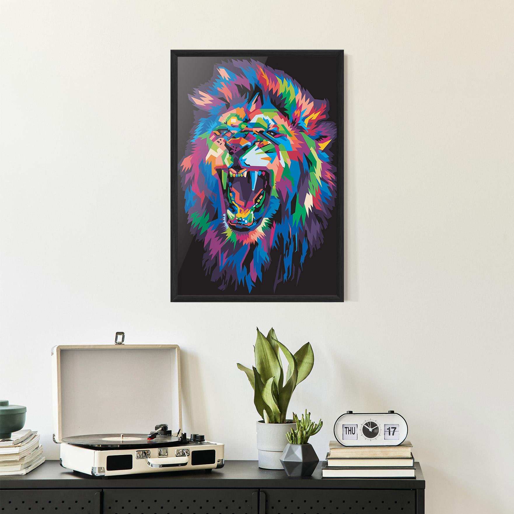 Poster Înrămat Colorful Lion Head mockup 2