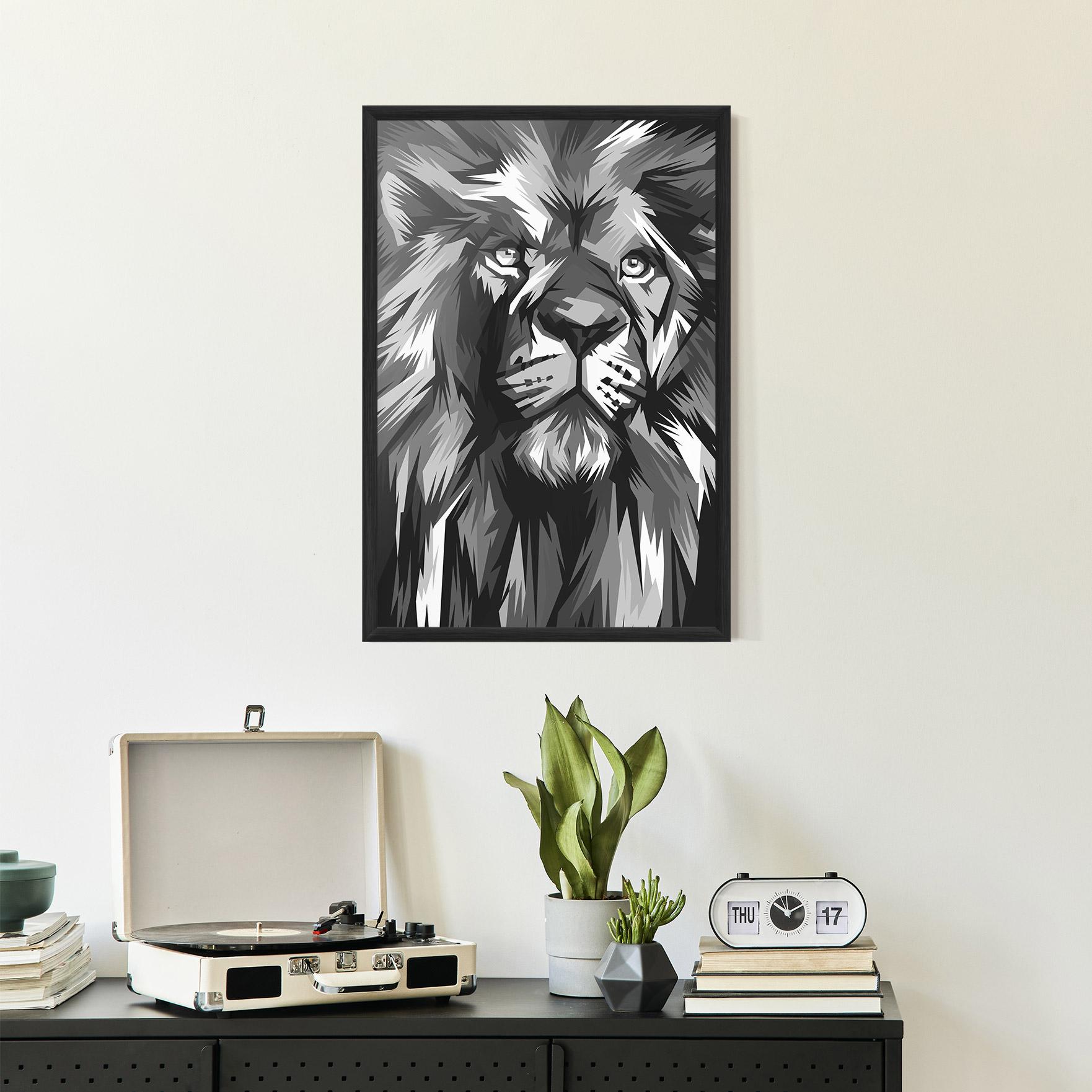 Poster Înrămat Grey Head Lion mockup 2