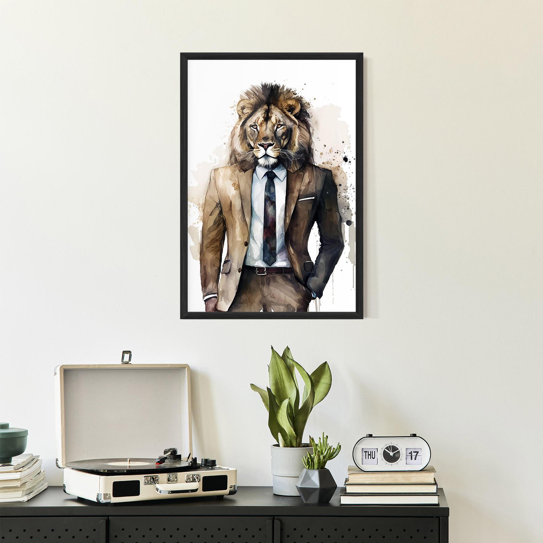 Poster Înrămat Lion In Suit mockup 2